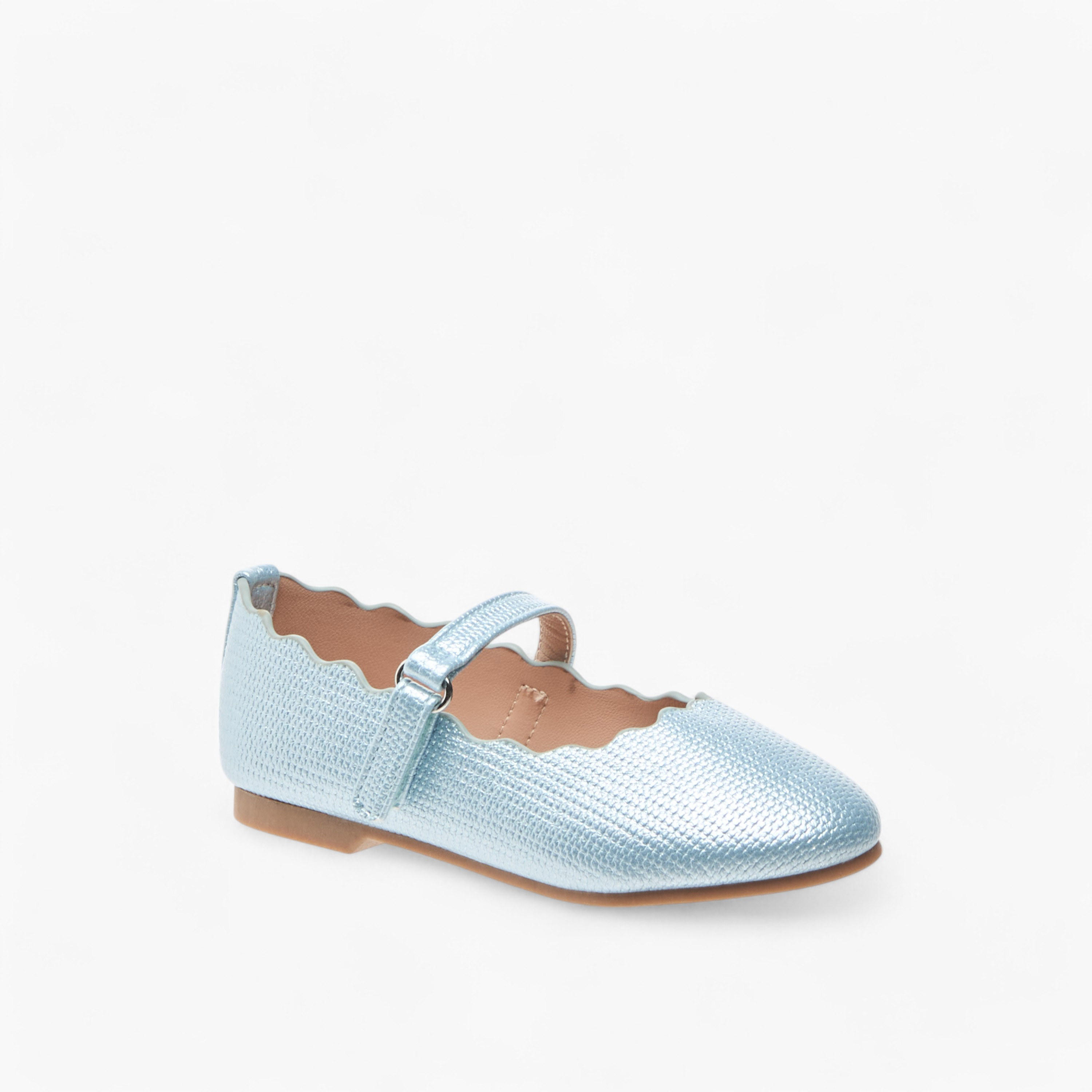 Juniors Scallop Detail Ballerina Shoes with Hook and Loop Closure-girls-shoes-maryjanes-image-2