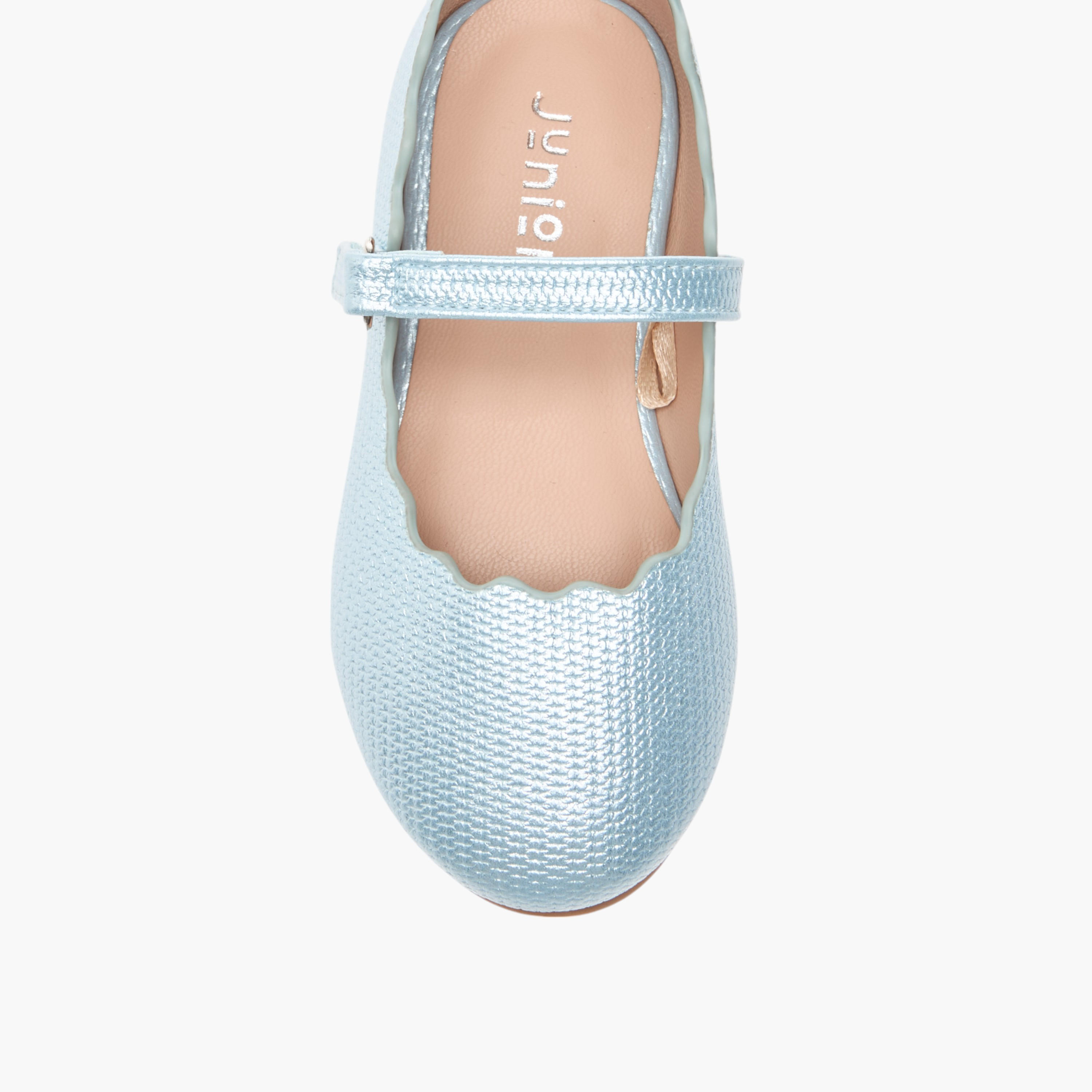 Juniors Scallop Detail Ballerina Shoes with Hook and Loop Closure-girls-shoes-maryjanes-image-4
