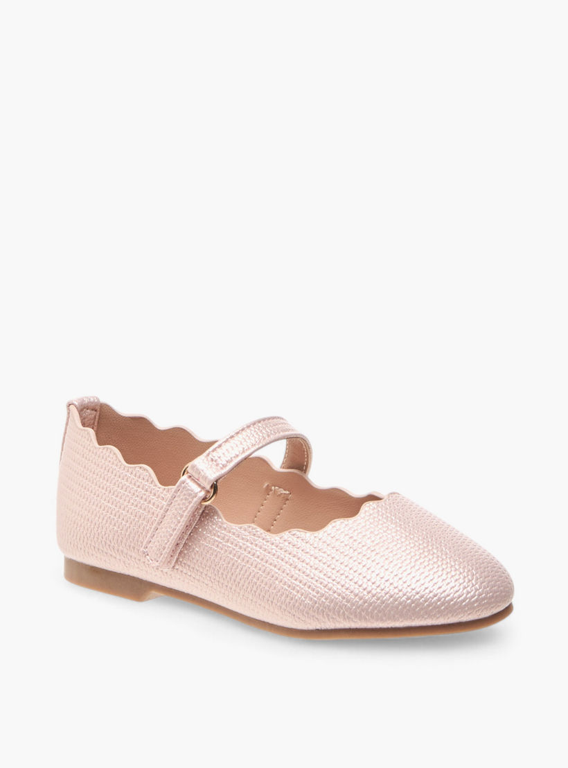 Juniors Scallop Detail Ballerina Shoes with Hook and Loop Closure-girls-shoes-maryjanes-image-2