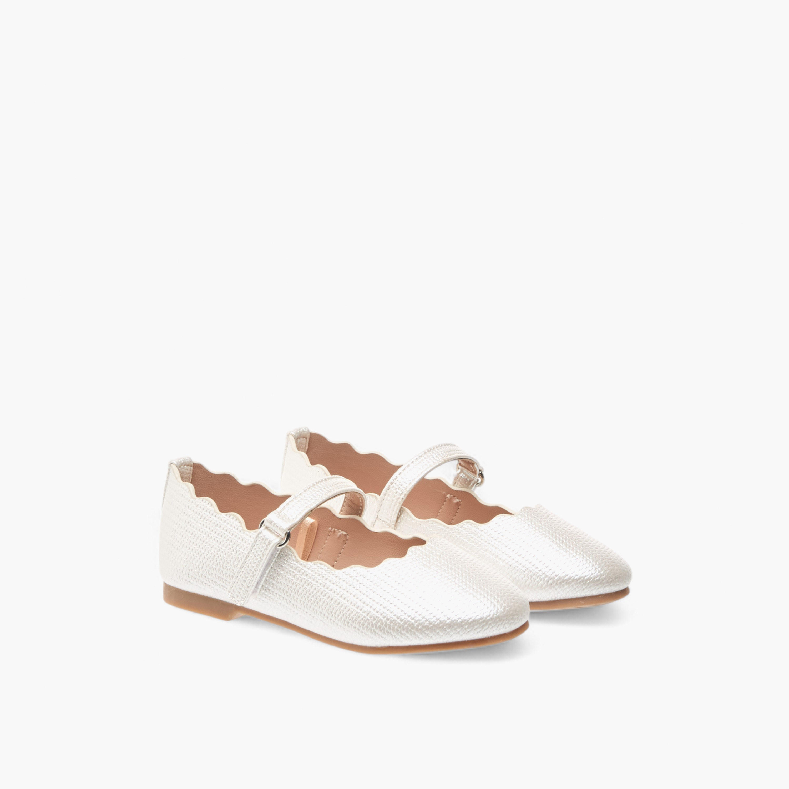 Juniors Scallop Detail Ballerina Shoes with Hook and Loop Closure-girls-shoes-maryjanes-image-1
