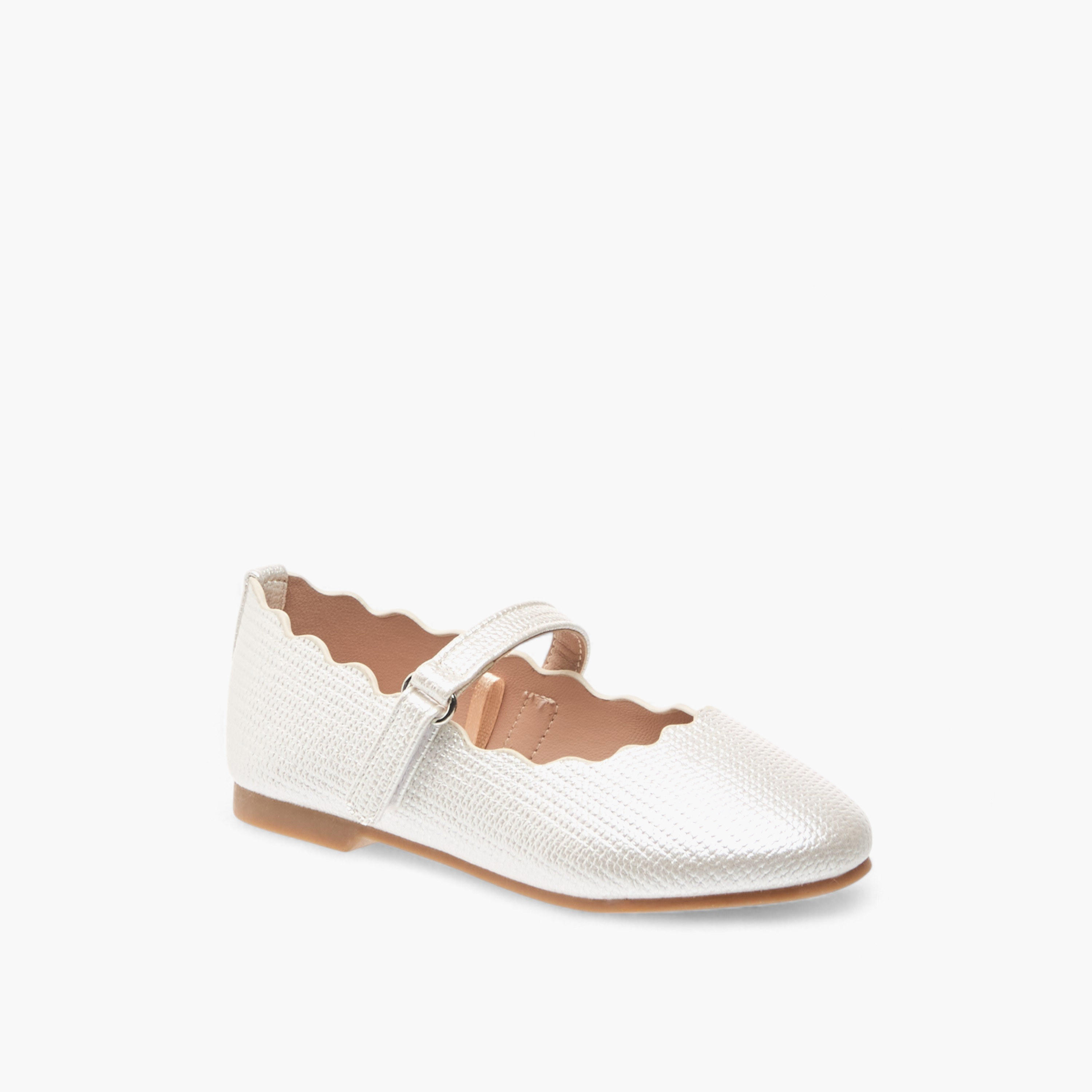Juniors Scallop Detail Ballerina Shoes with Hook and Loop Closure-girls-shoes-maryjanes-image-2