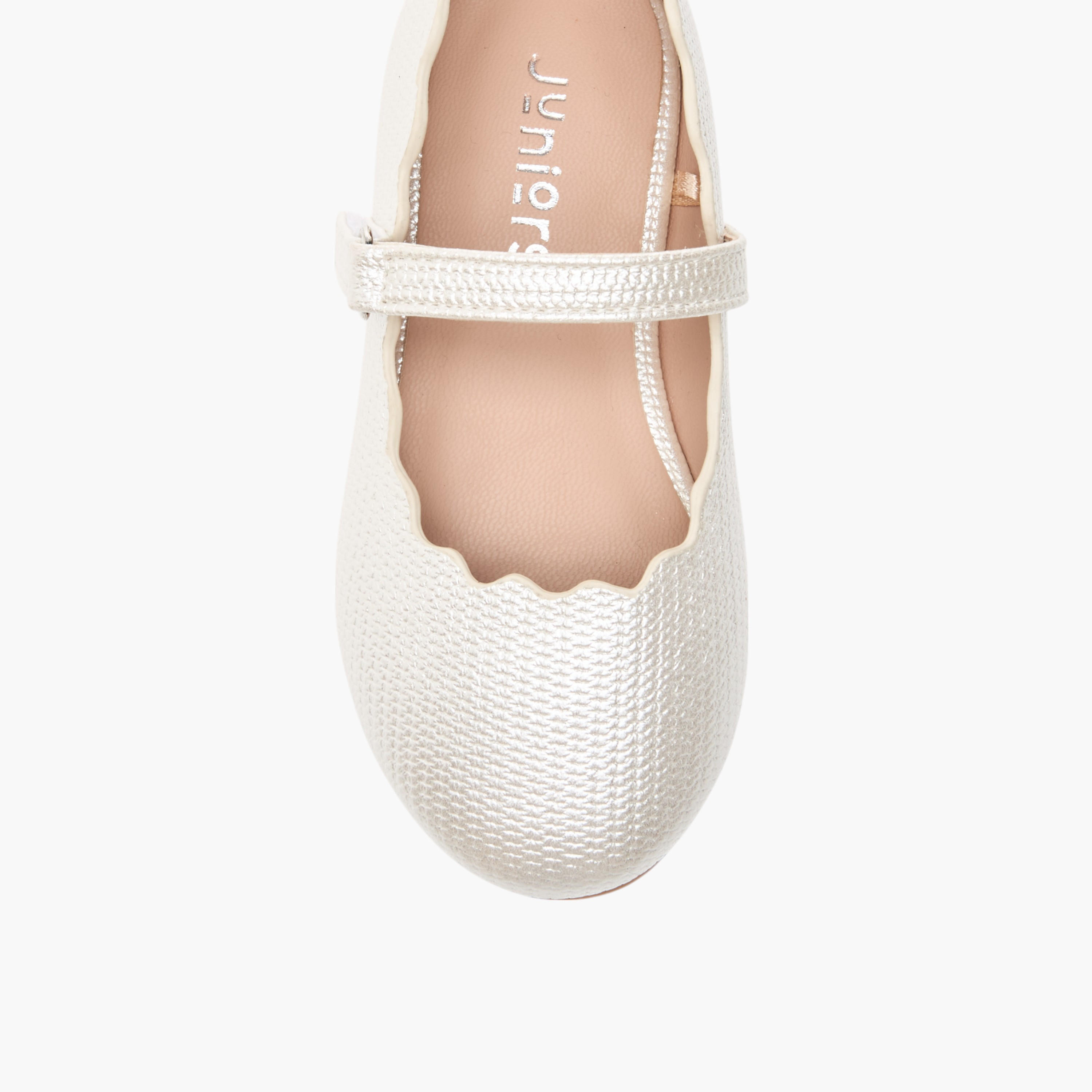 Juniors Scallop Detail Ballerina Shoes with Hook and Loop Closure-girls-shoes-maryjanes-image-4