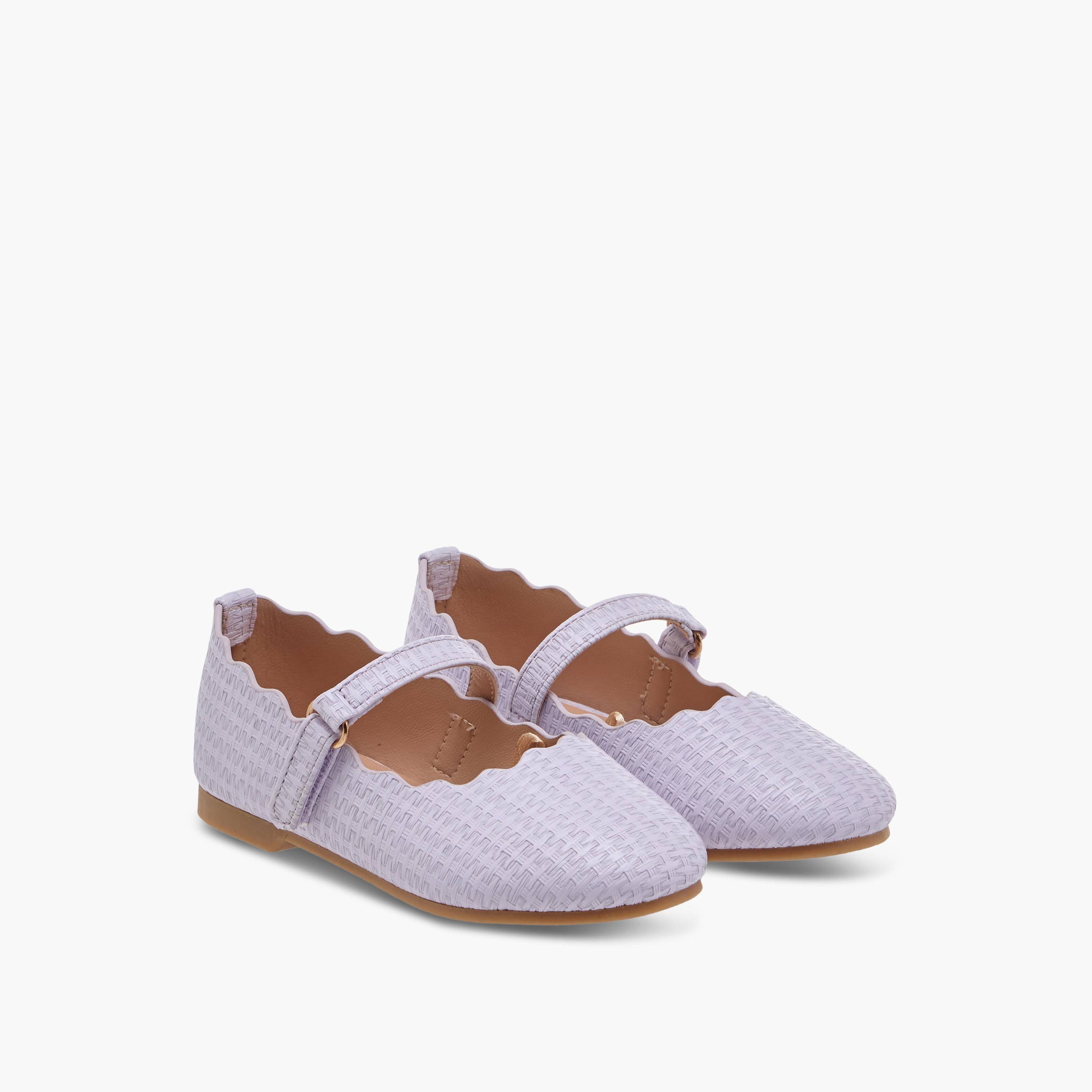 Juniors Scallop Detail Ballerina Shoes with Hook and Loop Closure-girls-shoes-maryjanes-image-1