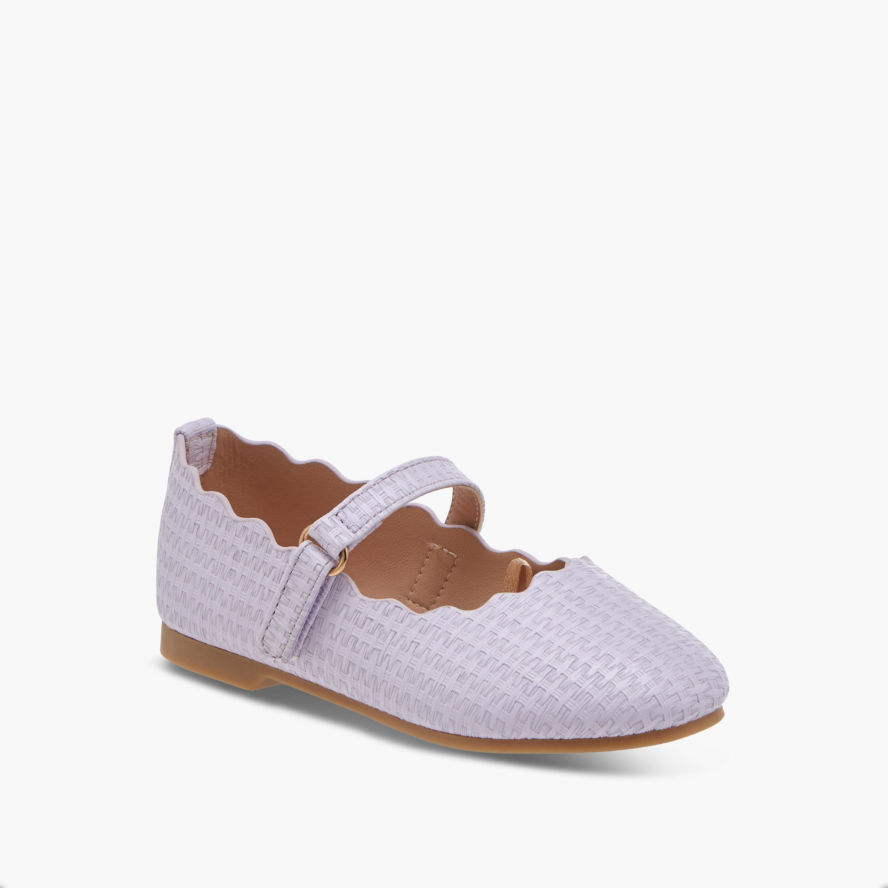 Juniors Scallop Detail Ballerina Shoes with Hook and Loop Closure-girls-shoes-maryjanes-image-2