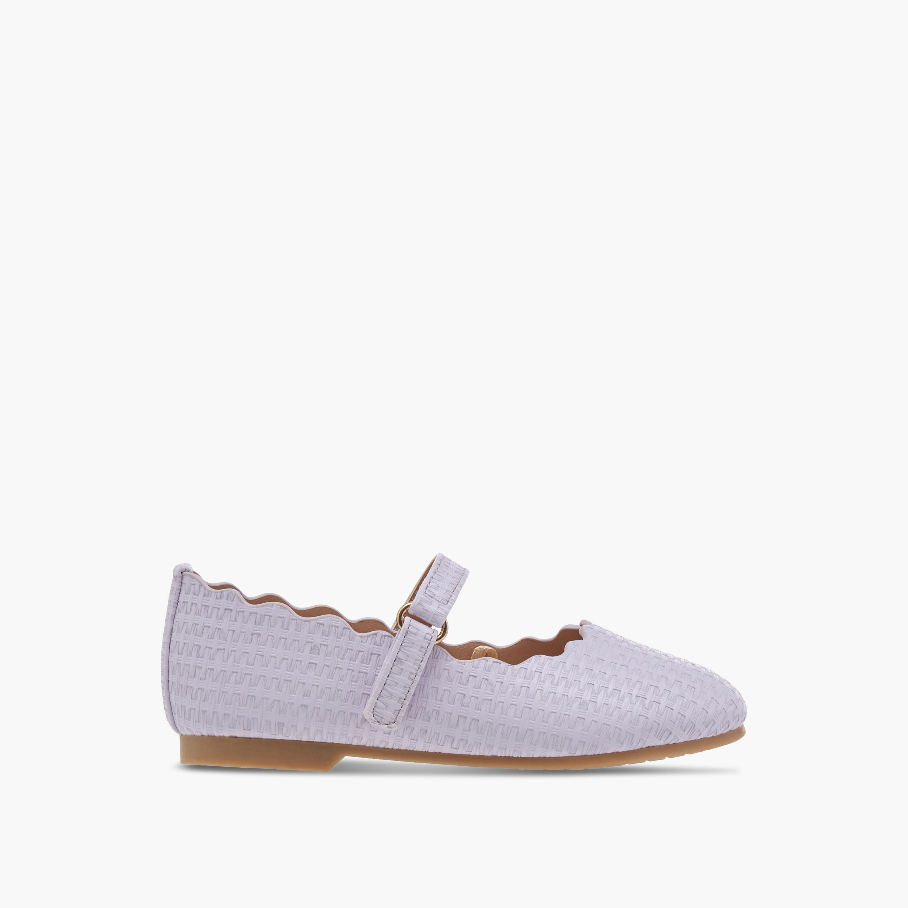 Juniors Scallop Detail Ballerina Shoes with Hook and Loop Closure-girls-shoes-maryjanes-image-3