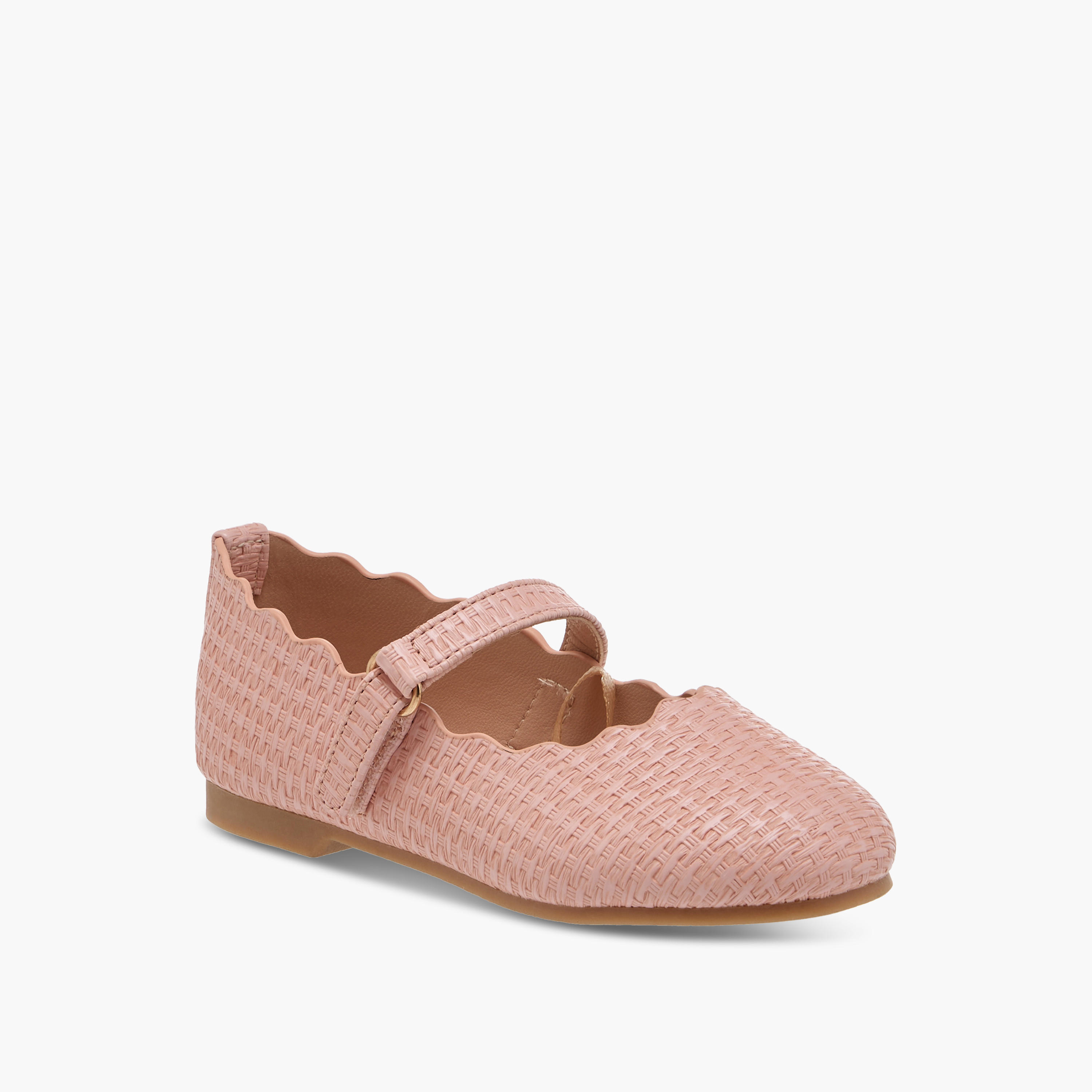 Juniors Scallop Detail Ballerina Shoes with Hook and Loop Closure-girls-shoes-maryjanes-image-2