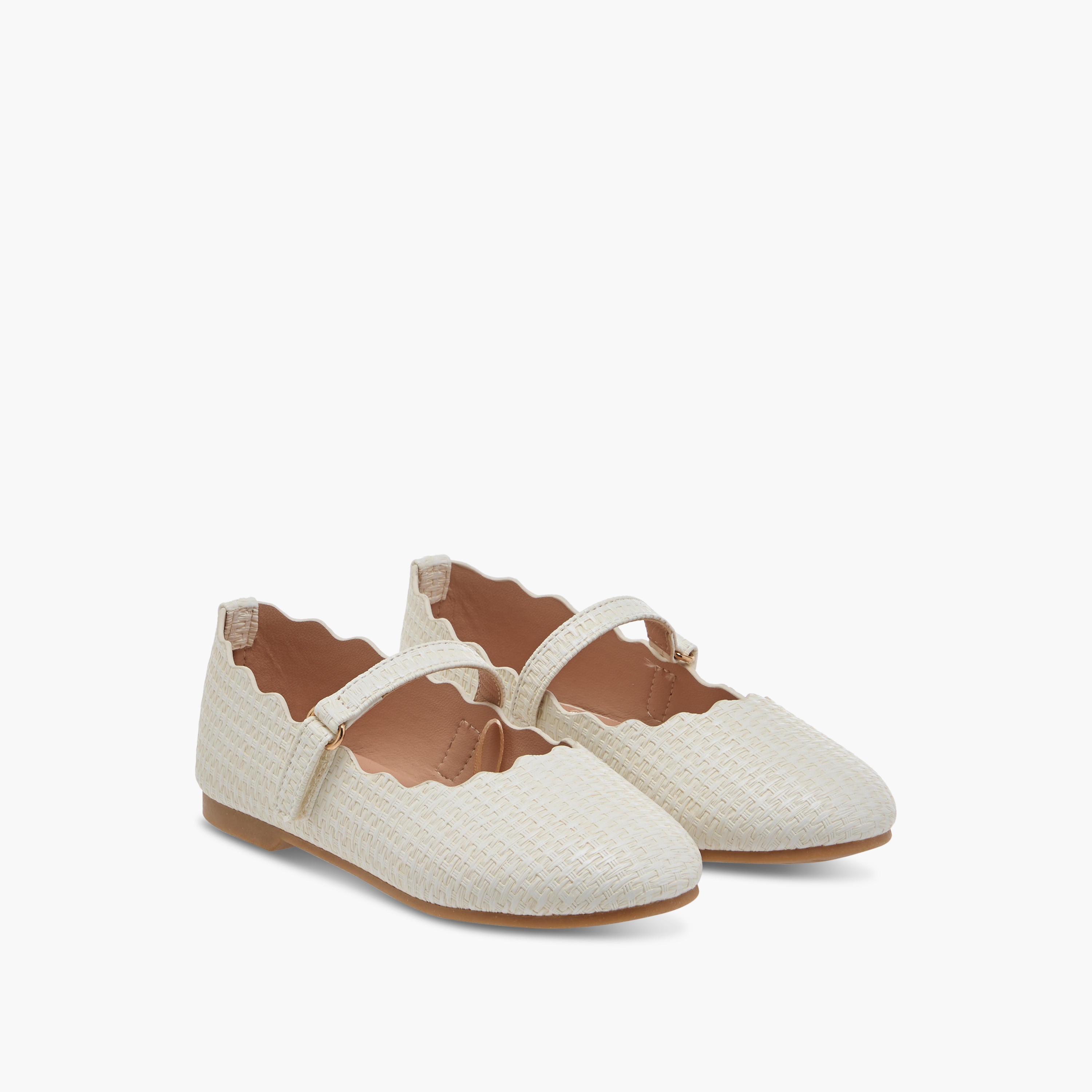 Juniors Scallop Detail Ballerina Shoes with Hook and Loop Closure-girls-shoes-maryjanes-image-1