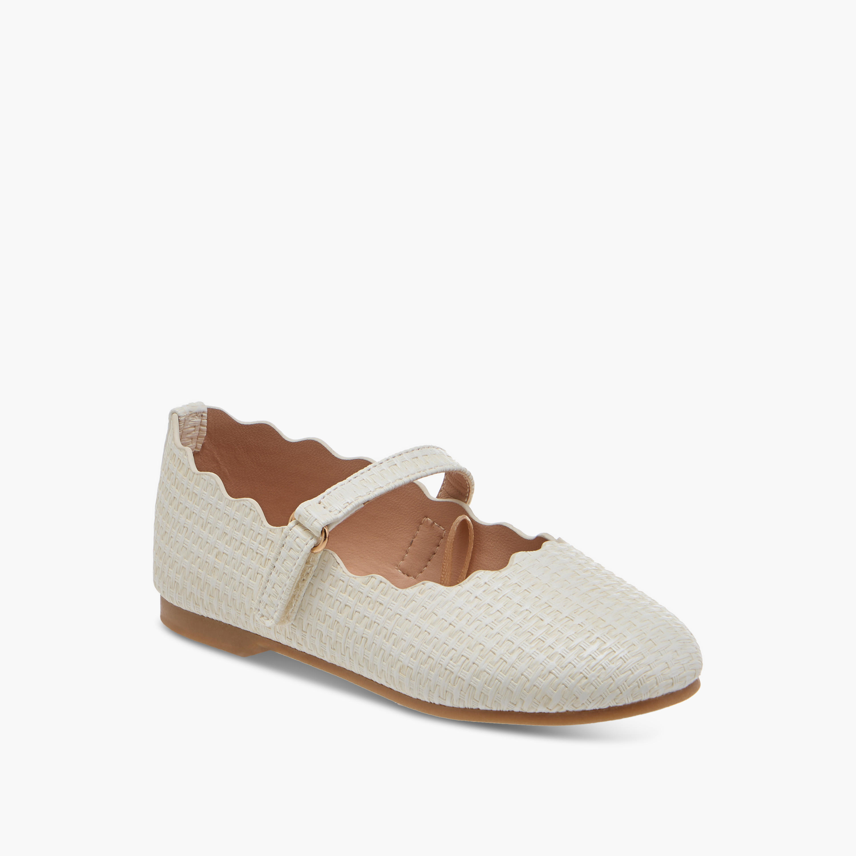Juniors Scallop Detail Ballerina Shoes with Hook and Loop Closure-girls-shoes-maryjanes-image-2