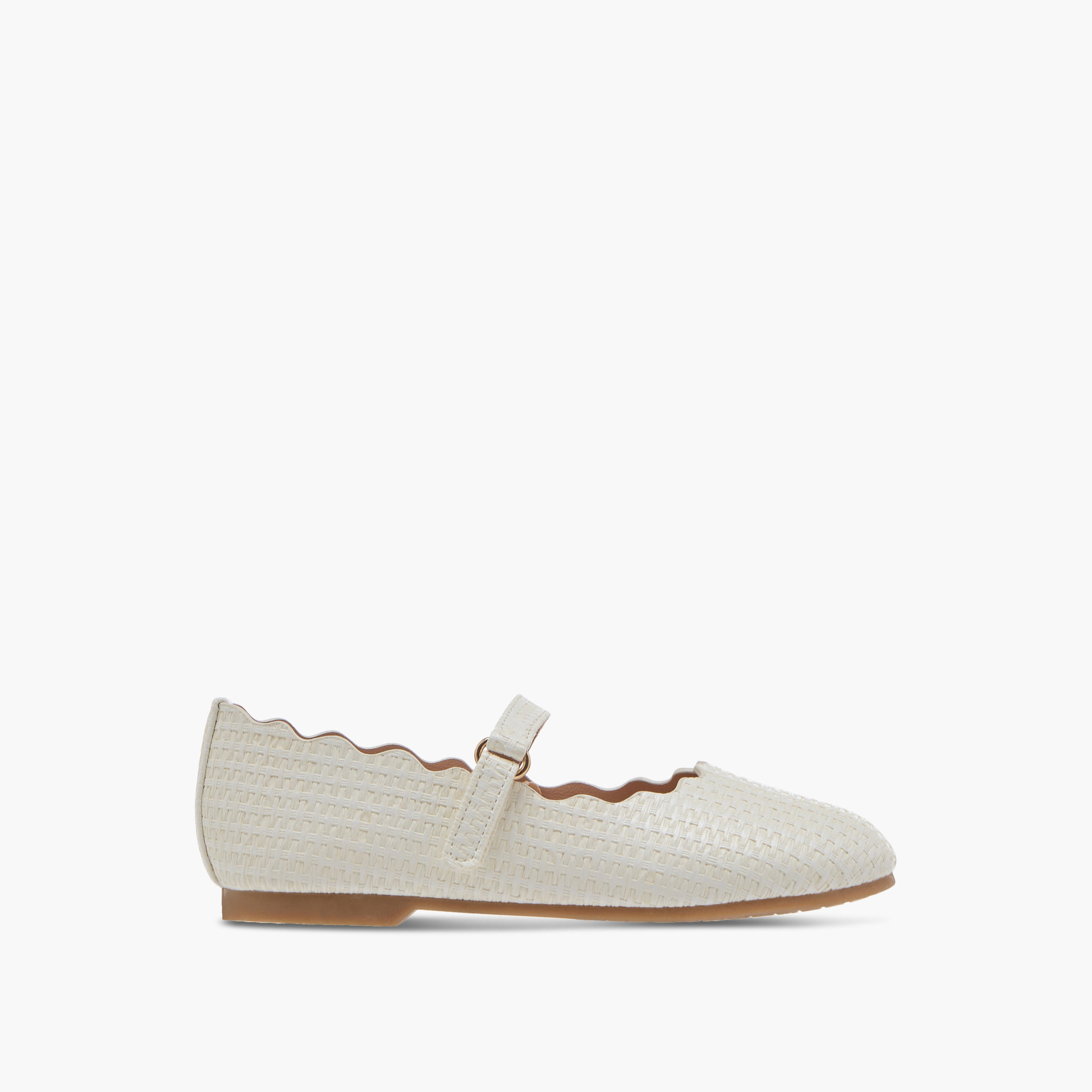 Juniors Scallop Detail Ballerina Shoes with Hook and Loop Closure-girls-shoes-maryjanes-image-3