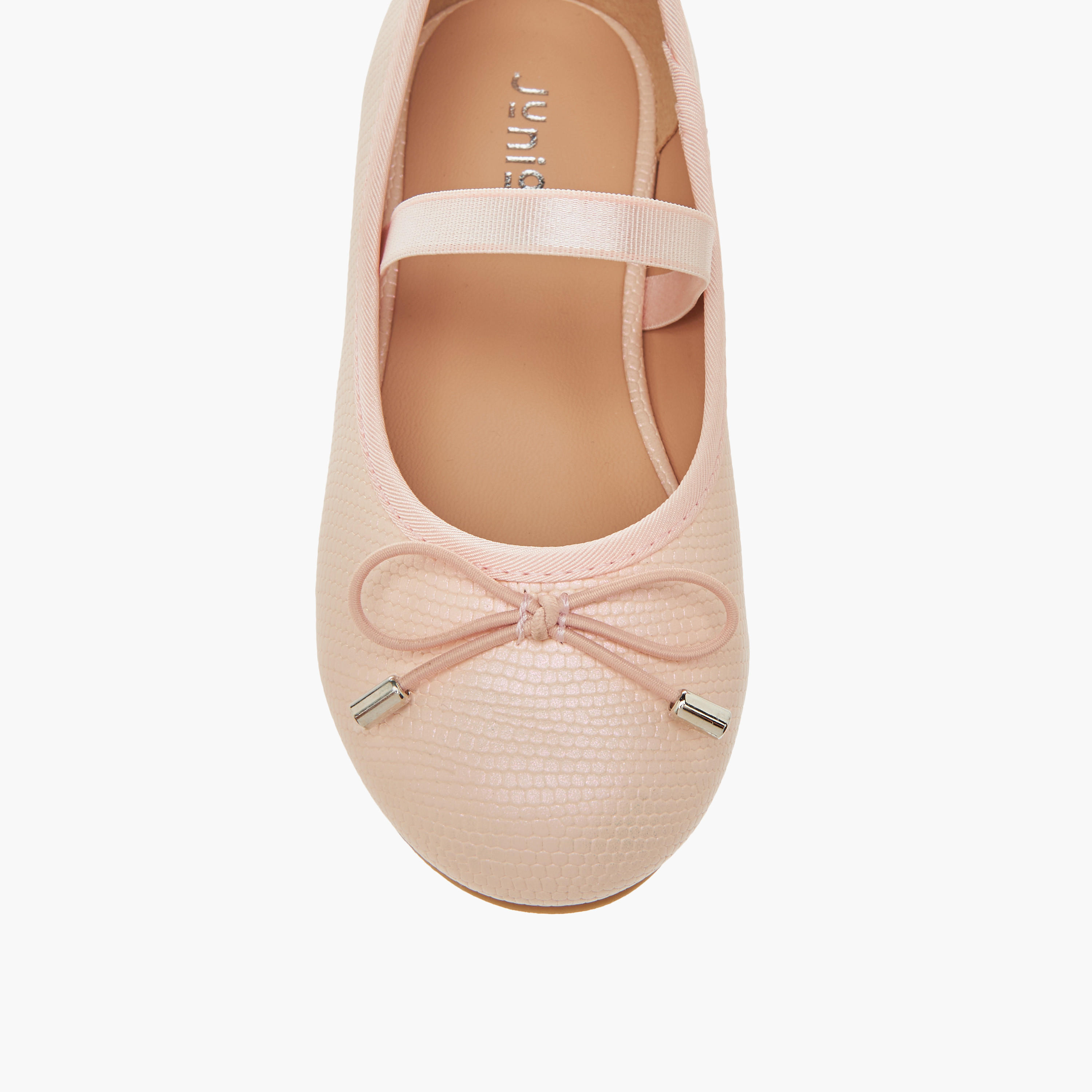 Juniors Bow Accent Slip-On Ballerina Shoes with Elasticated Strap-girls-shoes-ballerinas-image-4