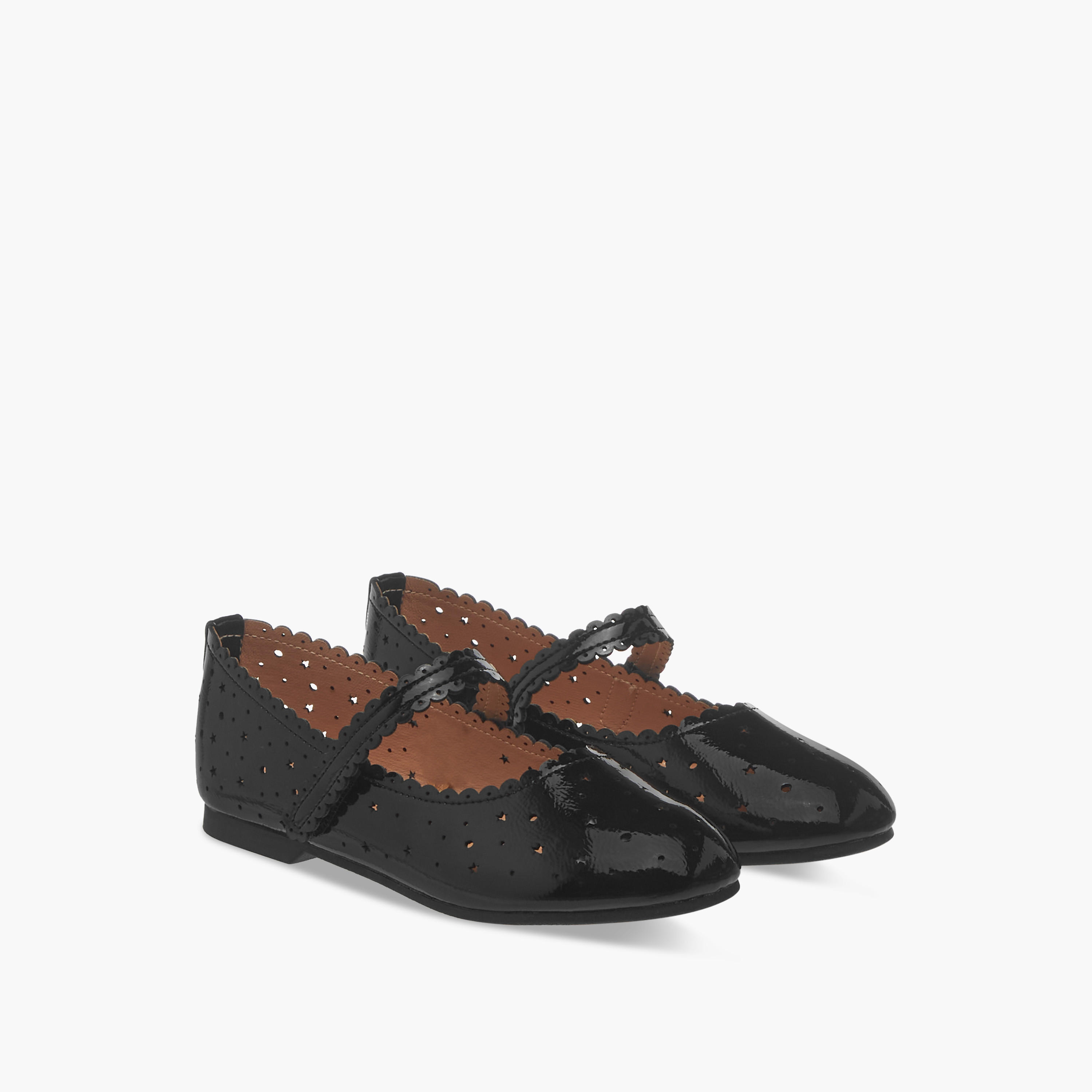 Juniors Cut-Out Detail Ballerina Shoes with Hook and Loop Closure-girls-shoes-ballerinas-image-1