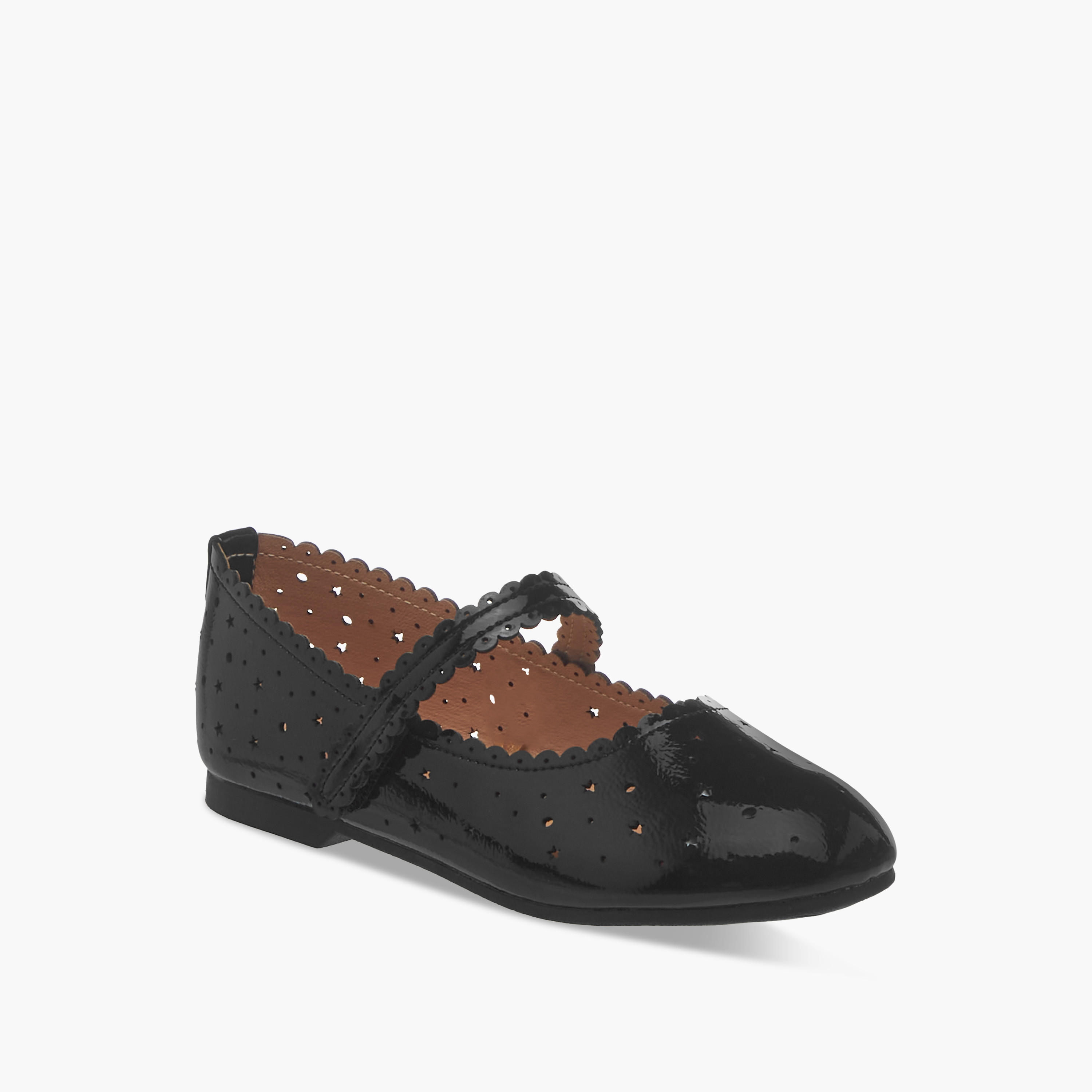 Juniors Cut-Out Detail Ballerina Shoes with Hook and Loop Closure-girls-shoes-ballerinas-image-2