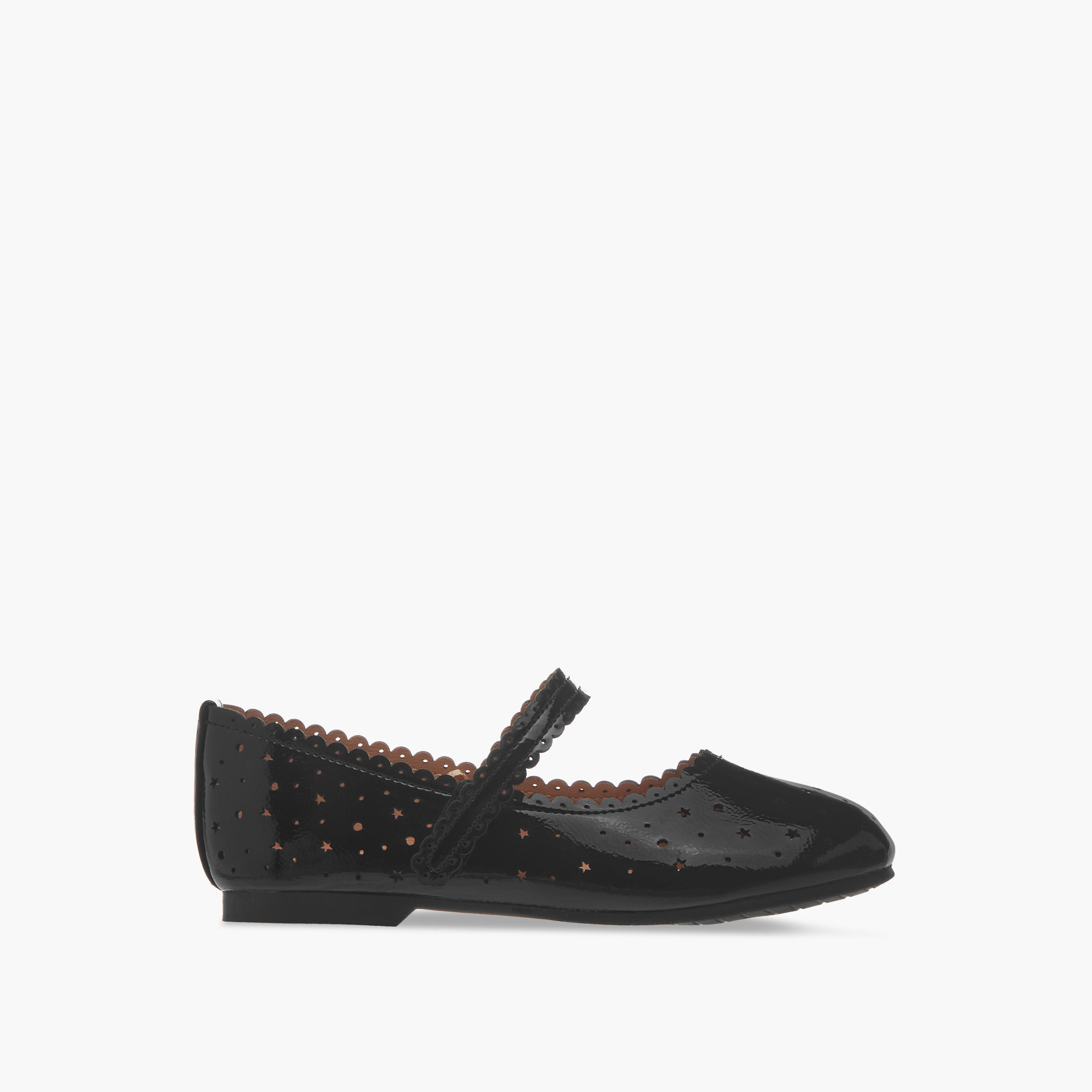 Juniors Cut-Out Detail Ballerina Shoes with Hook and Loop Closure-girls-shoes-ballerinas-image-3