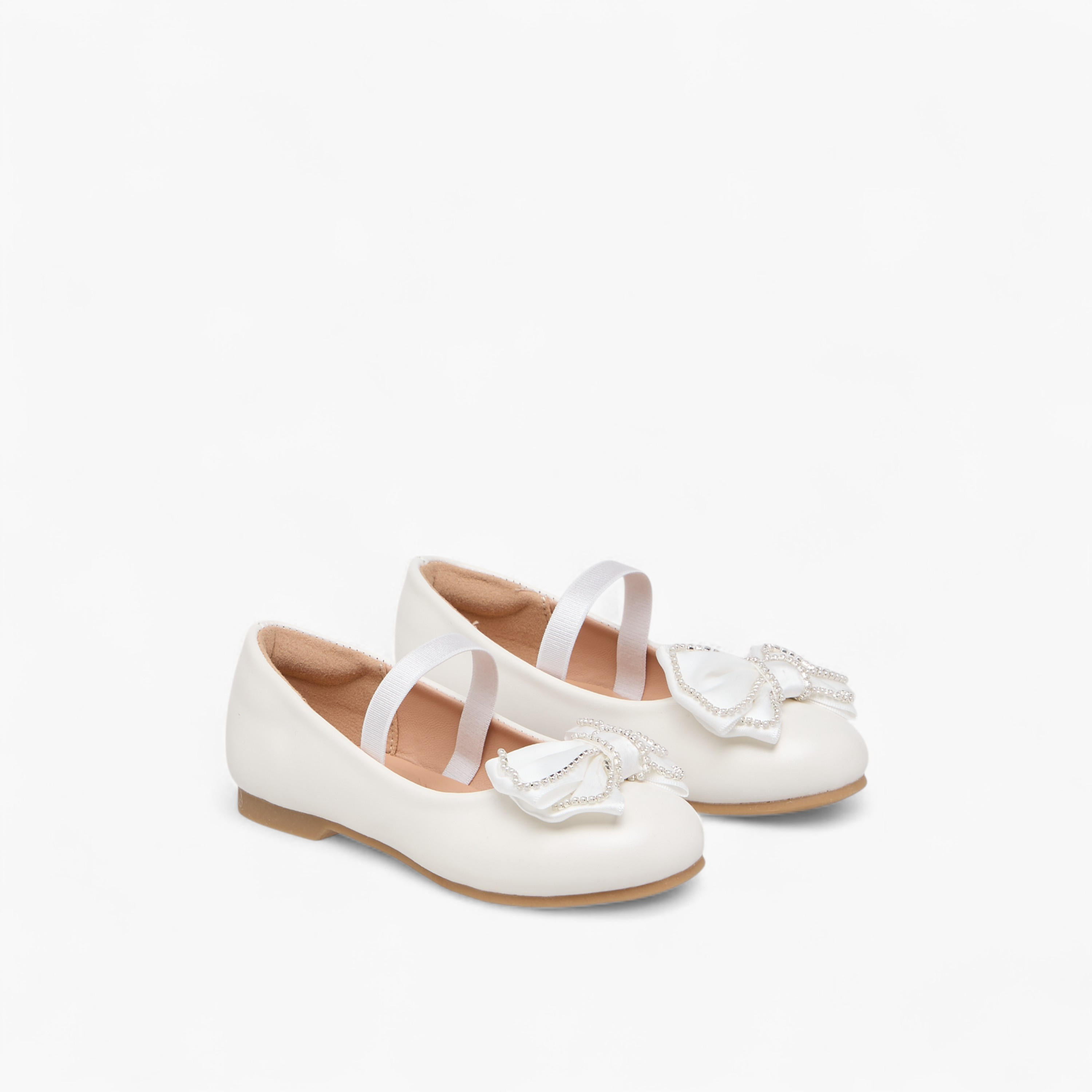 Juniors Bow Accent Ballerina Shoes with Elasticated Strap-girls-shoes-ballerinas-image-1