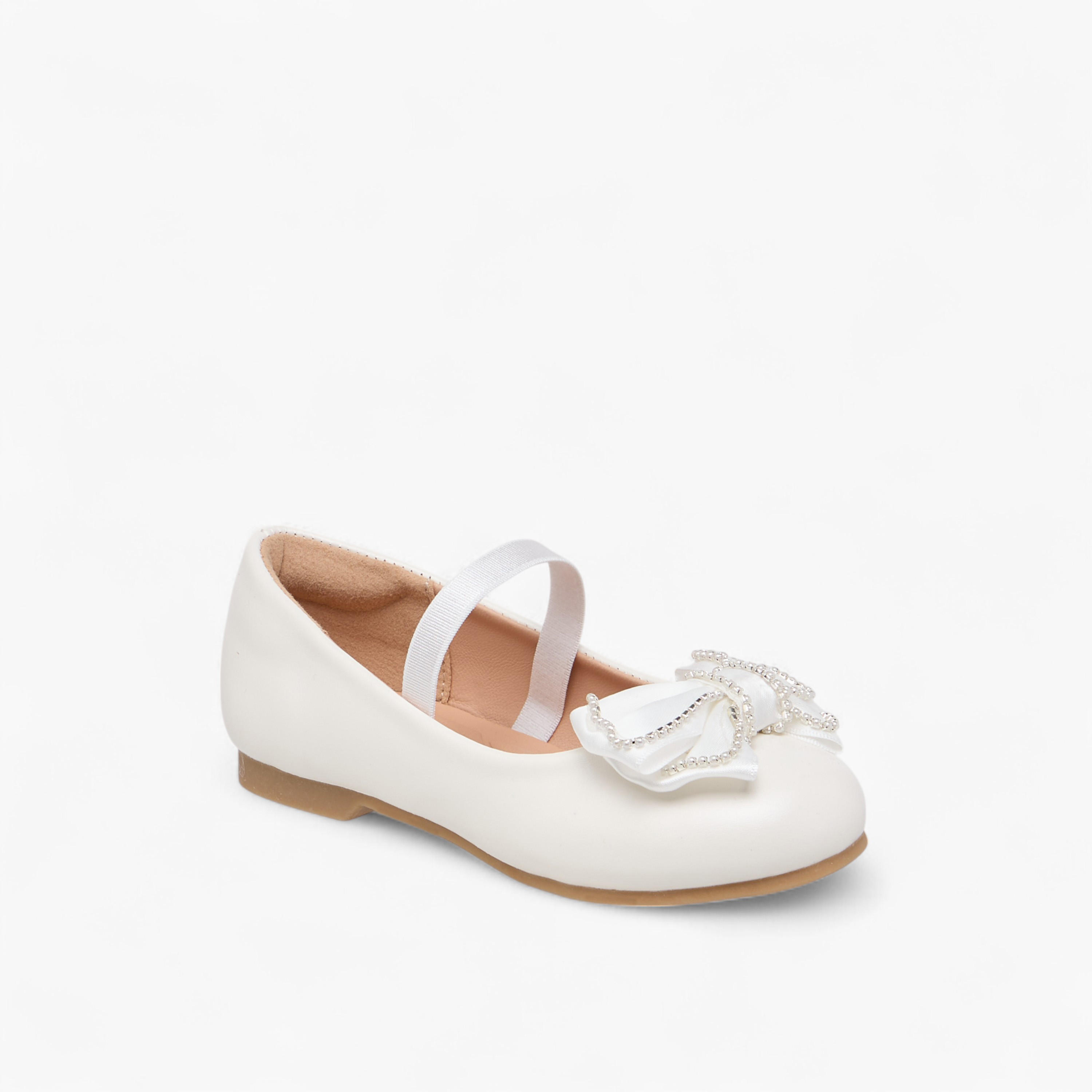 Juniors Bow Accent Ballerina Shoes with Elasticated Strap-girls-shoes-ballerinas-image-2