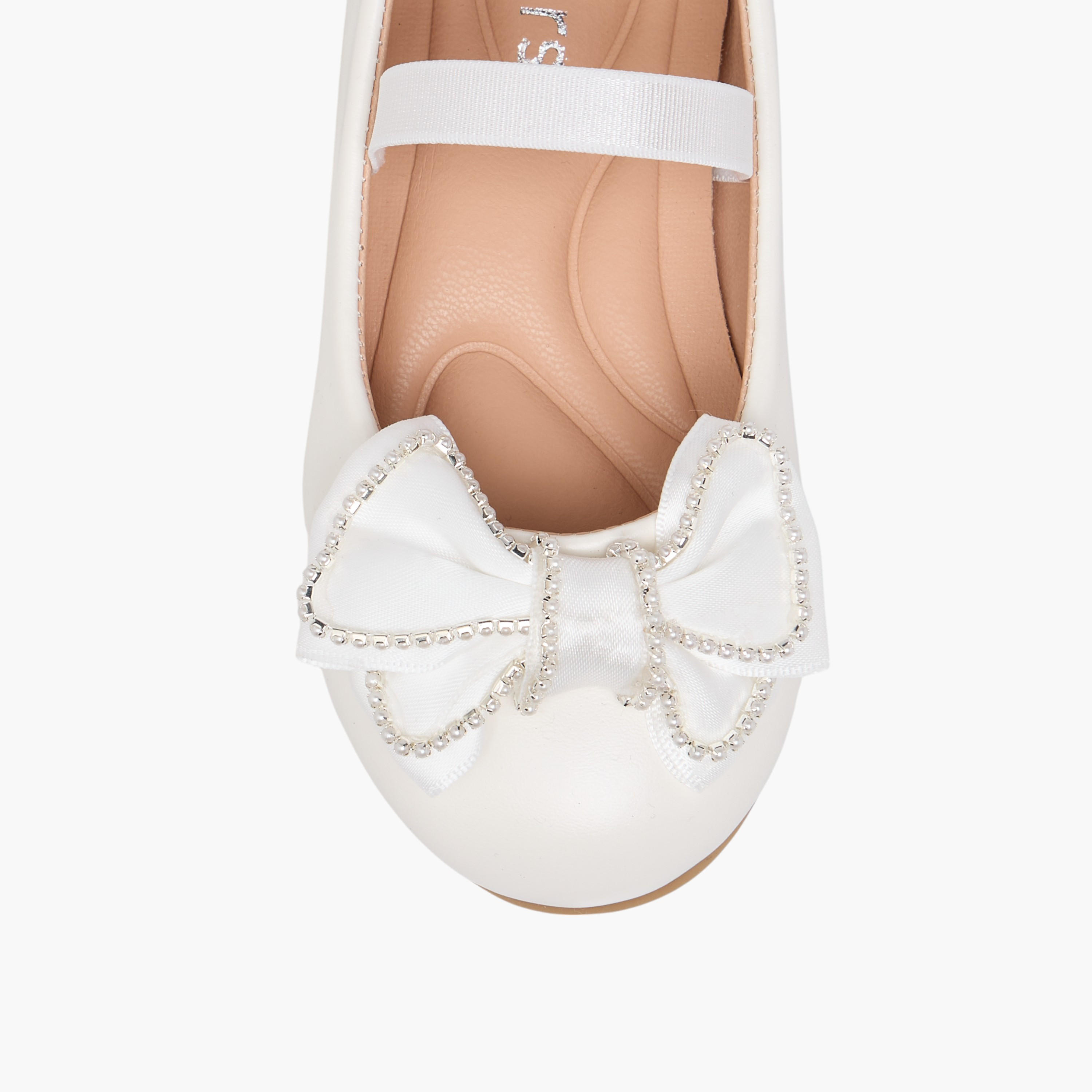 Juniors Bow Accent Ballerina Shoes with Elasticated Strap-girls-shoes-ballerinas-image-4