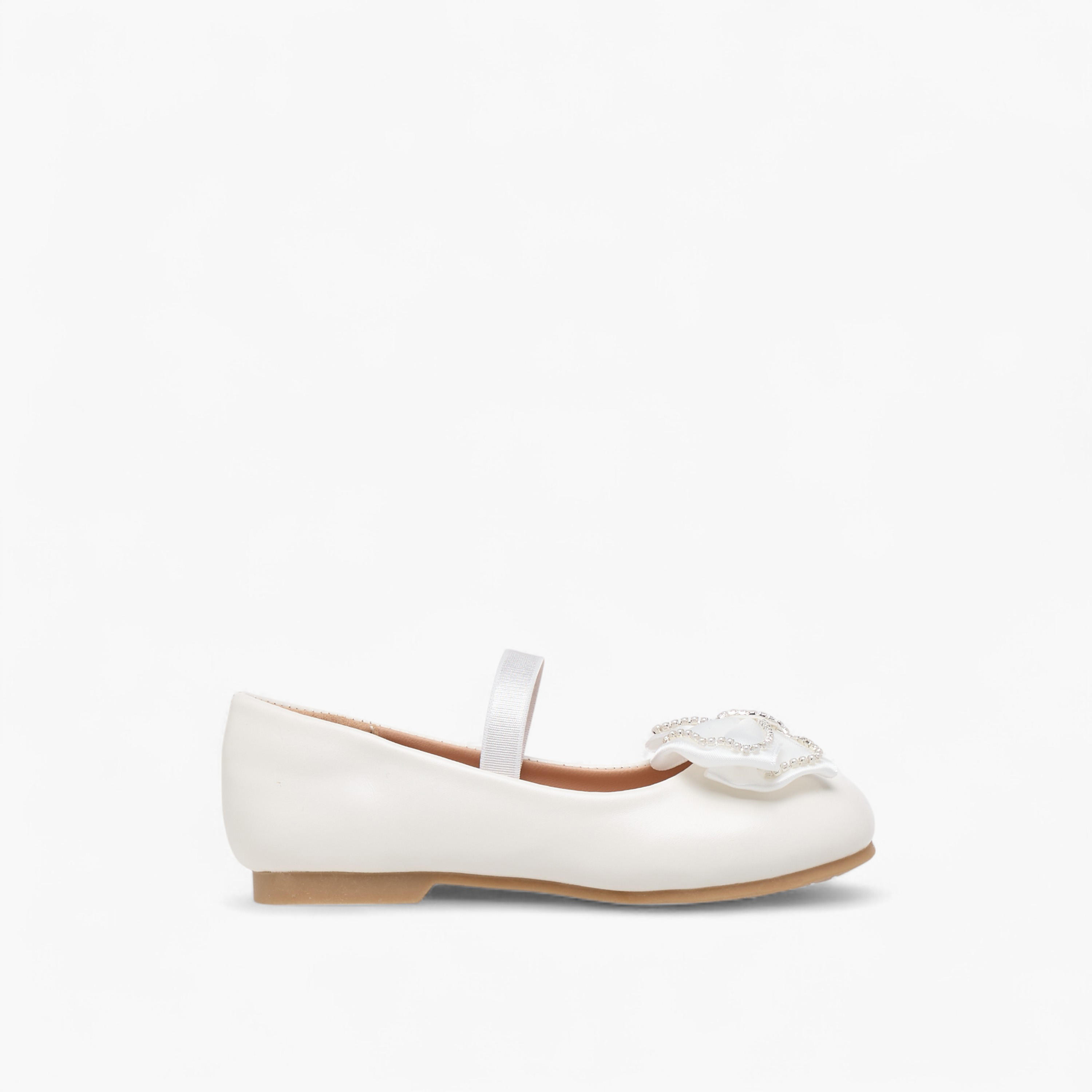 Juniors Bow Accent Ballerina Shoes with Elasticated Strap-girls-shoes-ballerinas-image-3