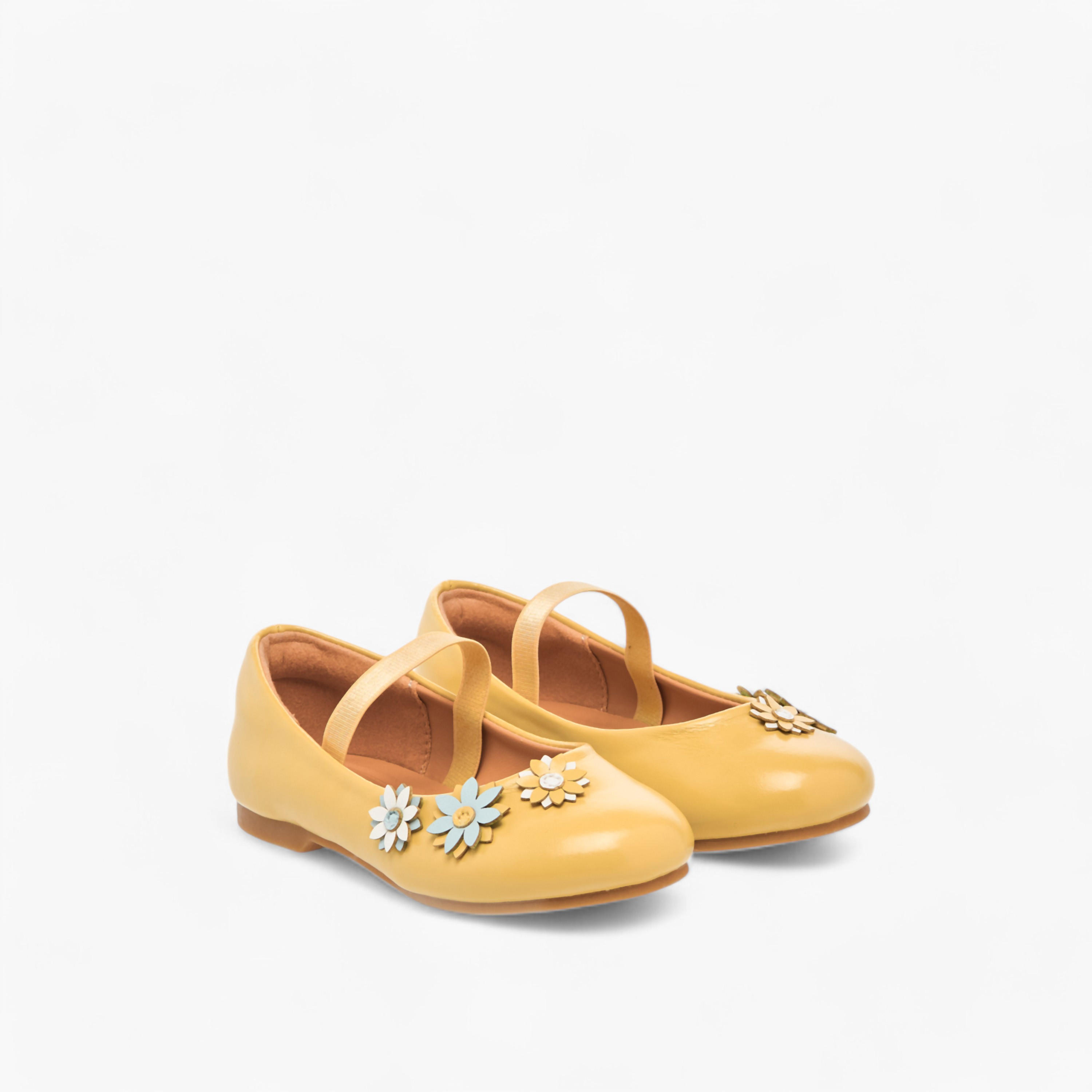 Juniors Floral Embellished Slip-On Ballerina Shoes with Elastic Strap-girls-shoes-ballerinas-image-1