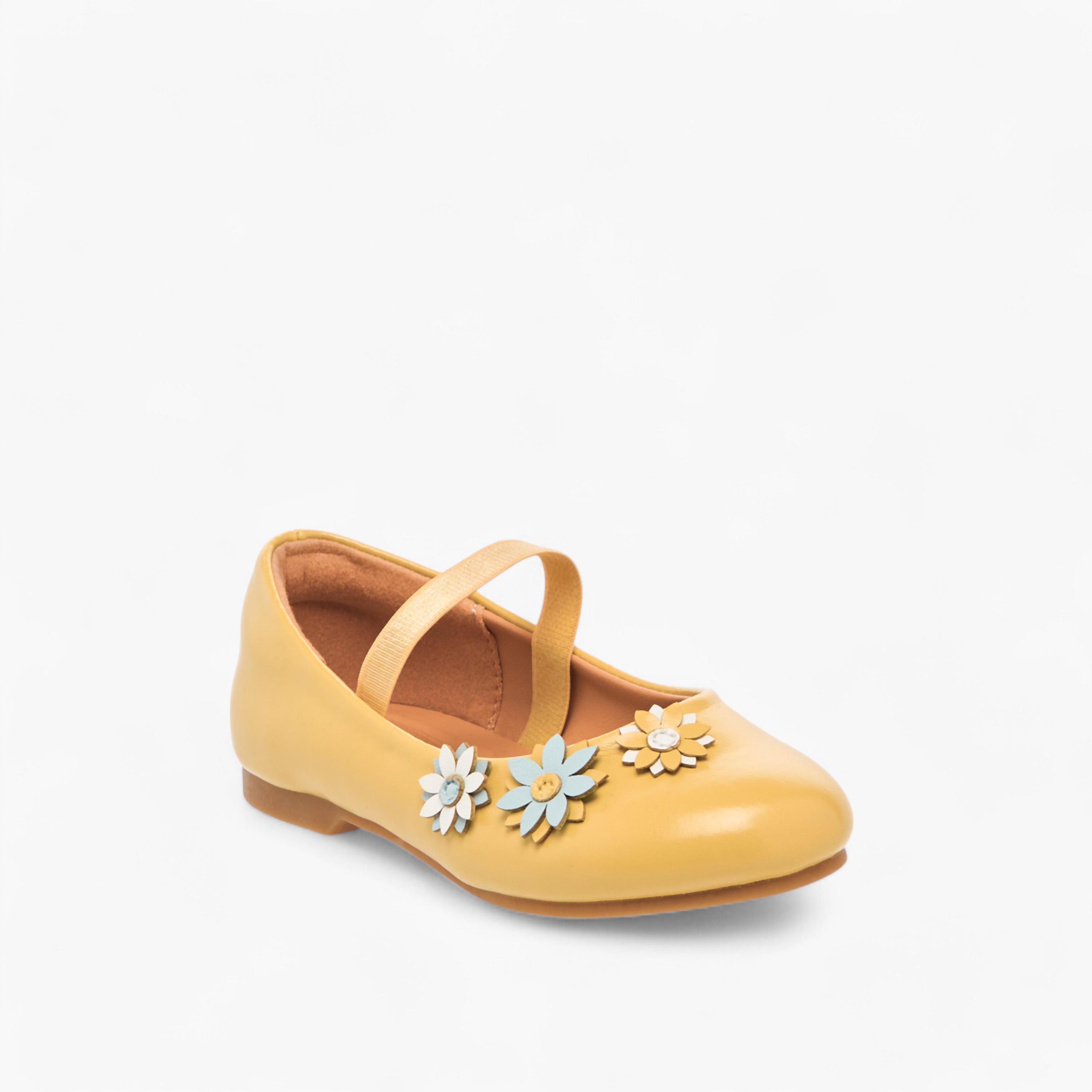 Juniors Floral Embellished Slip-On Ballerina Shoes with Elastic Strap-girls-shoes-ballerinas-image-2