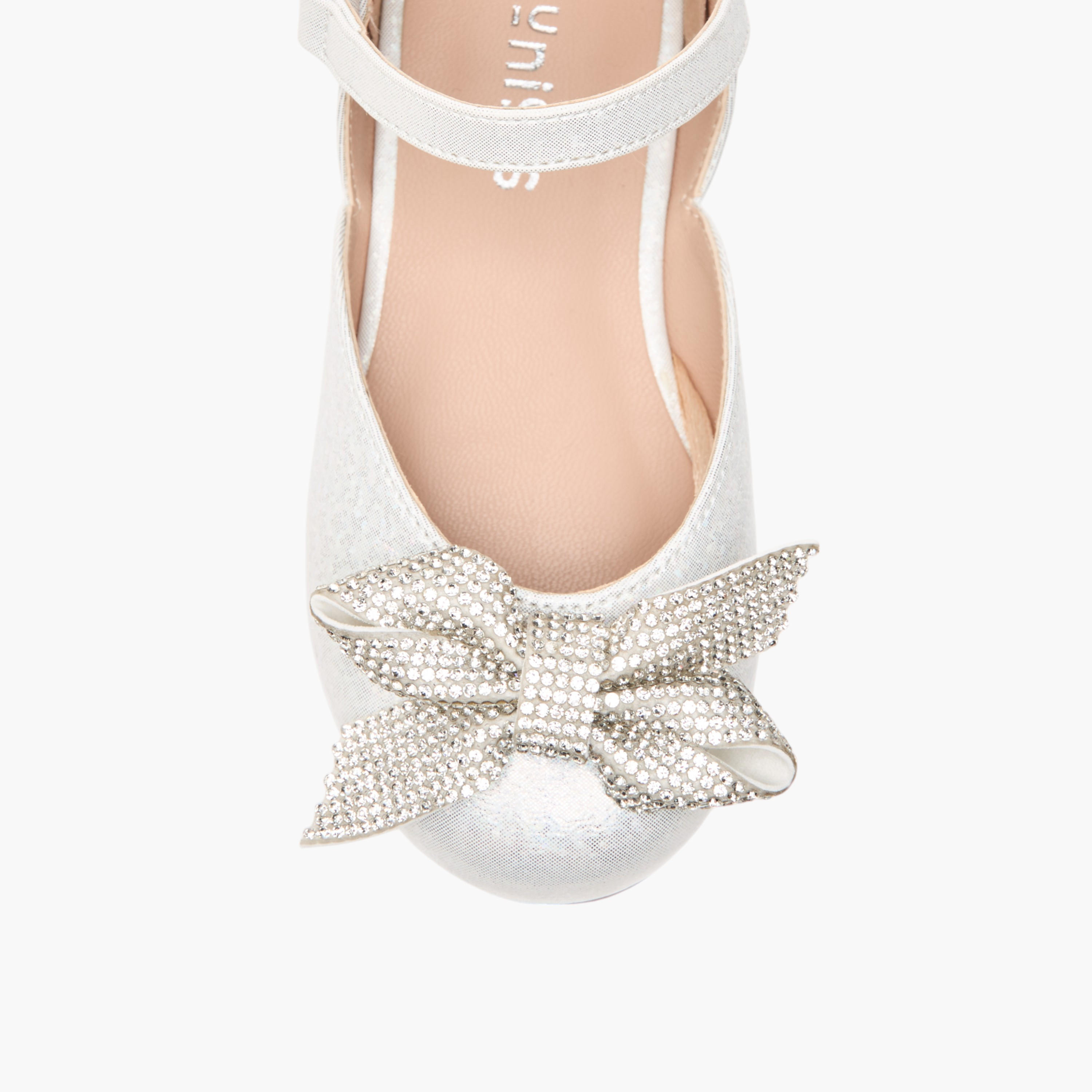 Juniors Embellished Bow Ballerina Shoes with Hook and Loop Closure-girls-shoes-ballerinas-image-4