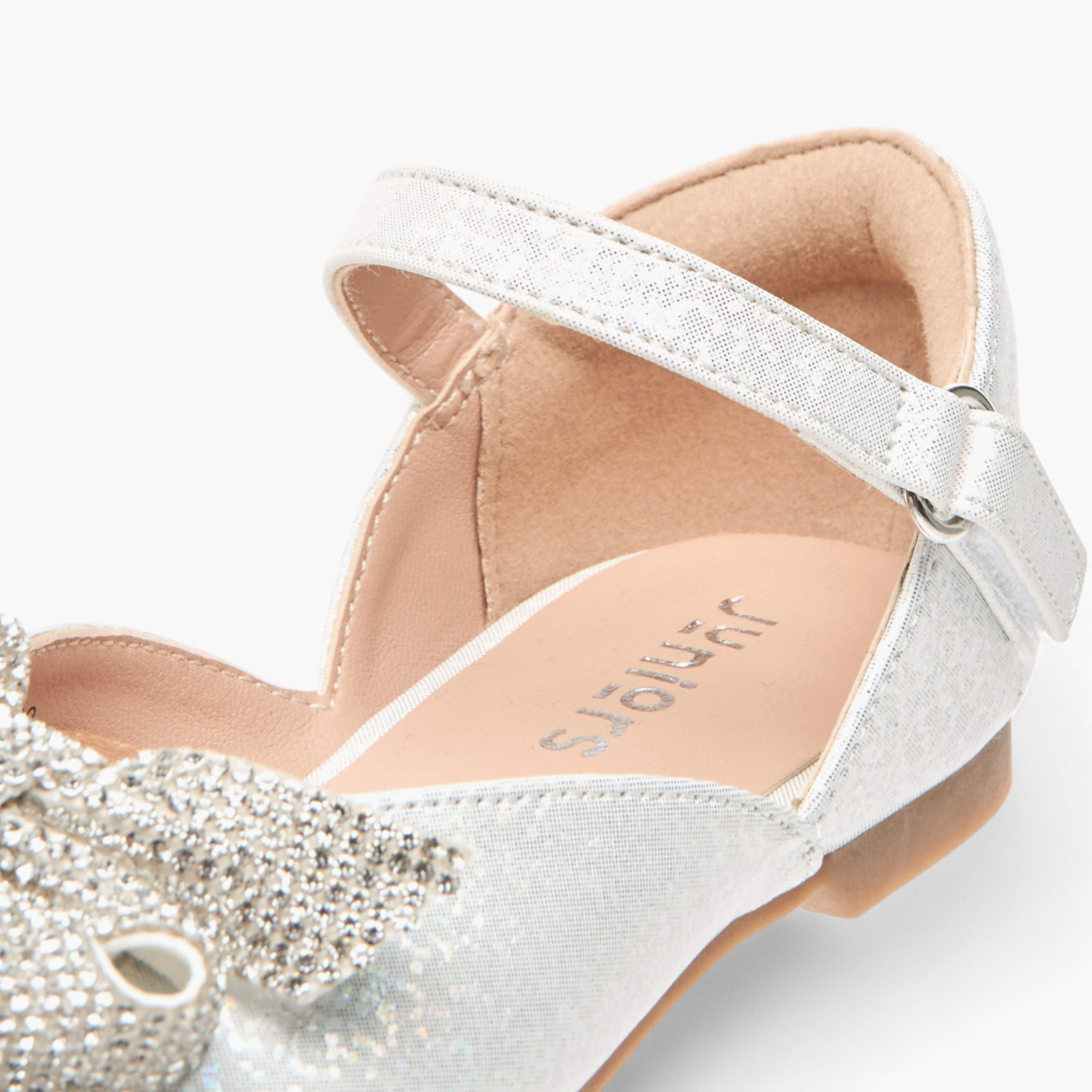 Juniors Embellished Bow Ballerina Shoes with Hook and Loop Closure-girls-shoes-ballerinas-image-6