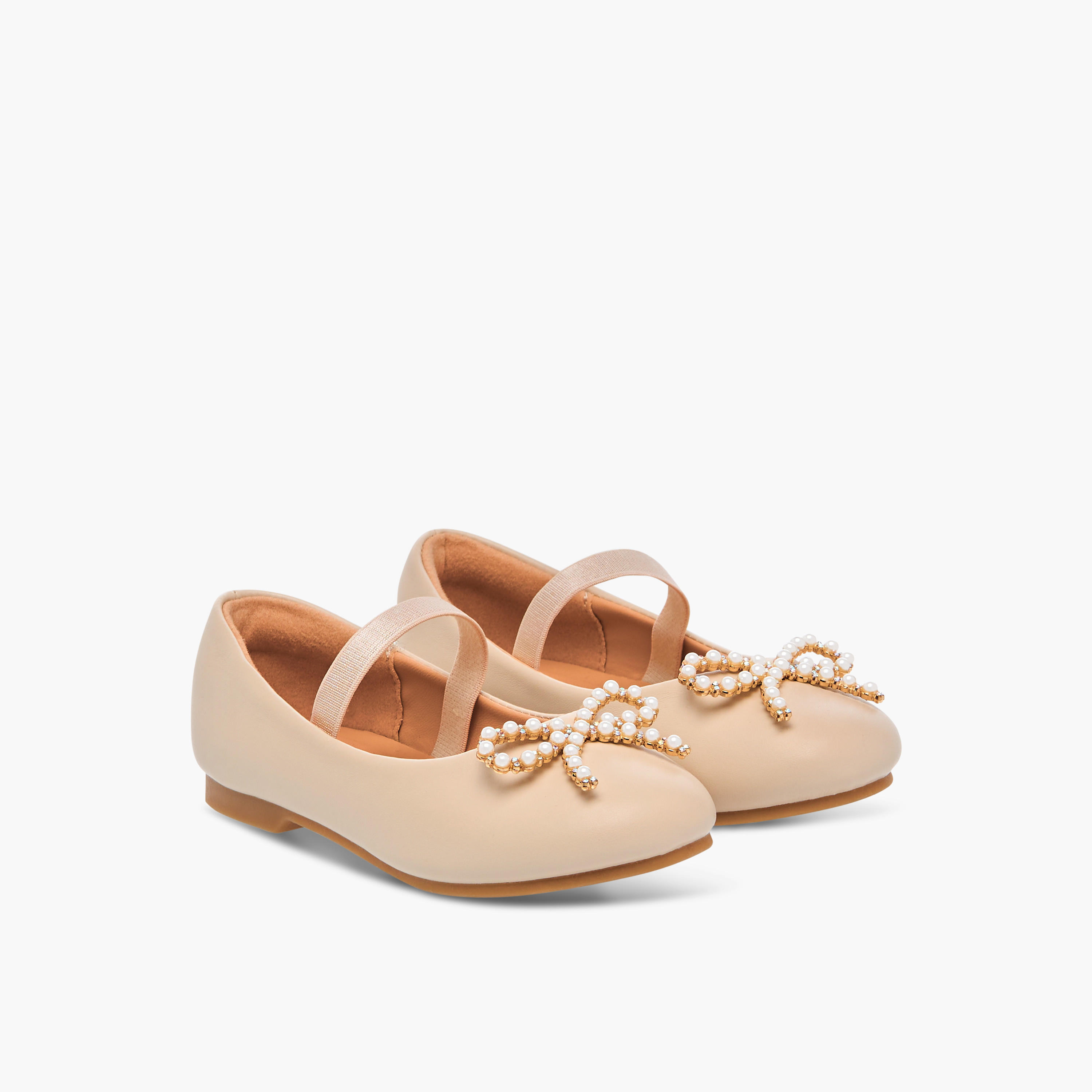 Juniors Bow Accent Slip-On Ballerina Shoes with Elastic Strap-girls-shoes-ballerinas-image-1