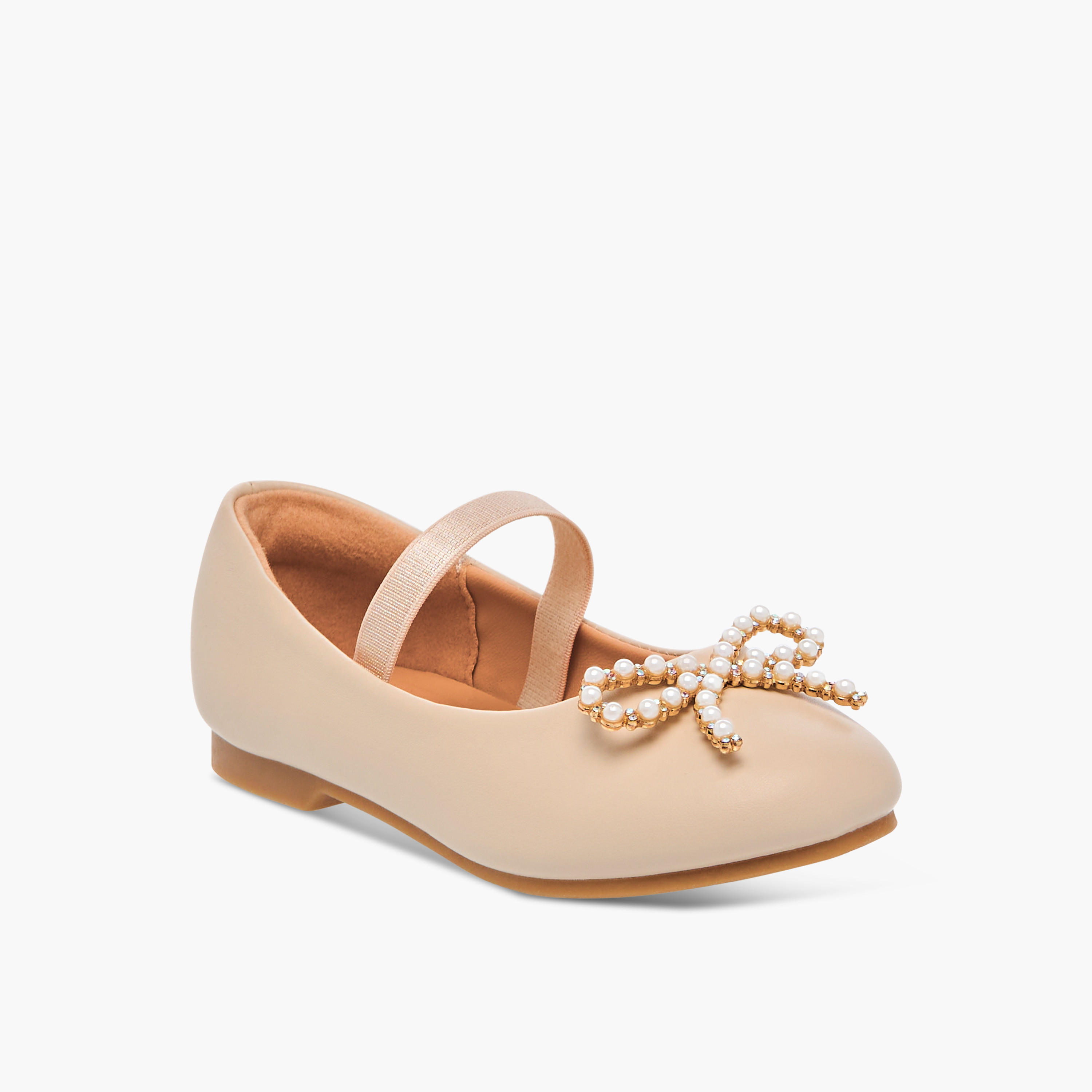 Juniors Bow Accent Slip-On Ballerina Shoes with Elastic Strap-girls-shoes-ballerinas-image-2