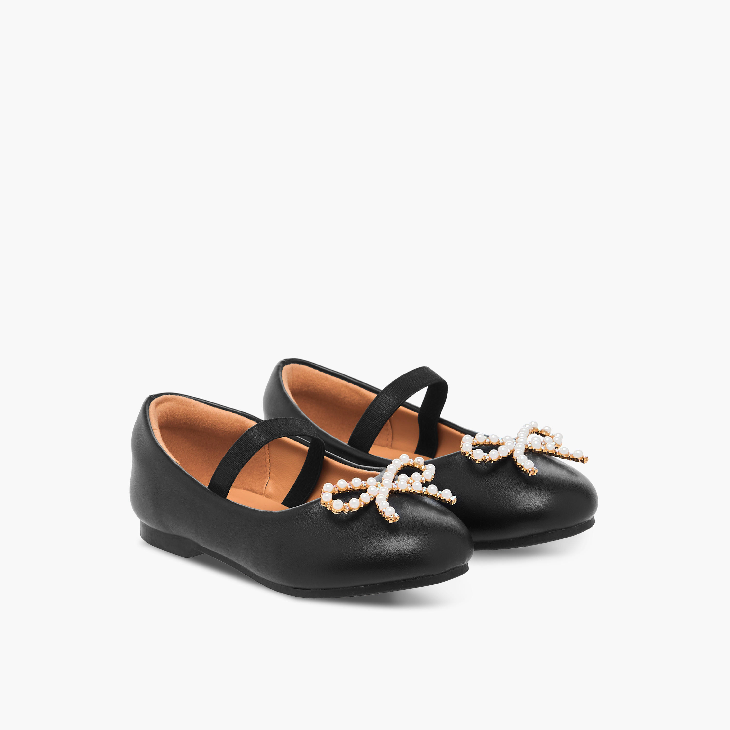 Juniors Bow Accent Slip-On Ballerina Shoes with Elastic Strap-girls-shoes-ballerinas-image-1