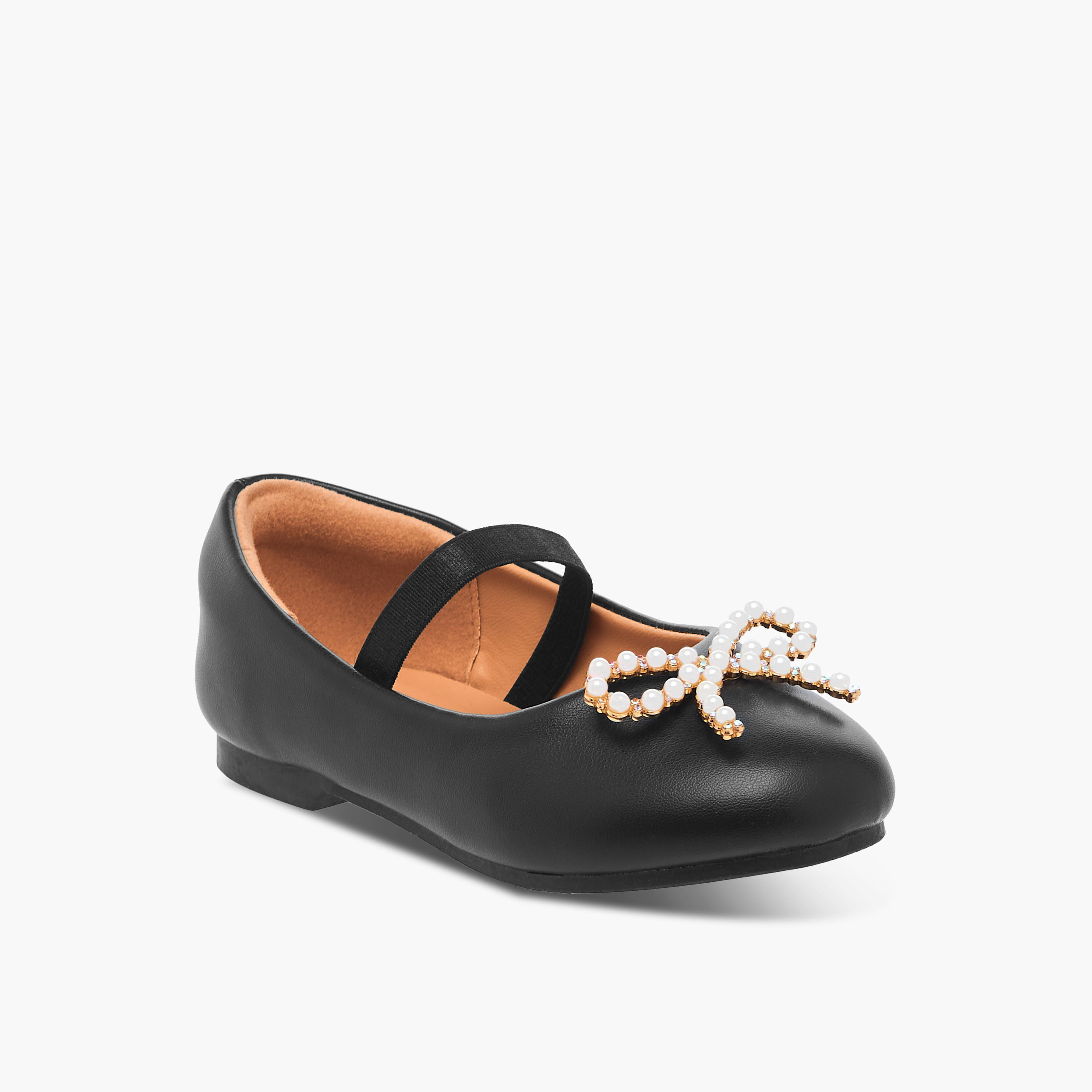 Juniors Bow Accent Slip-On Ballerina Shoes with Elastic Strap-girls-shoes-ballerinas-image-2