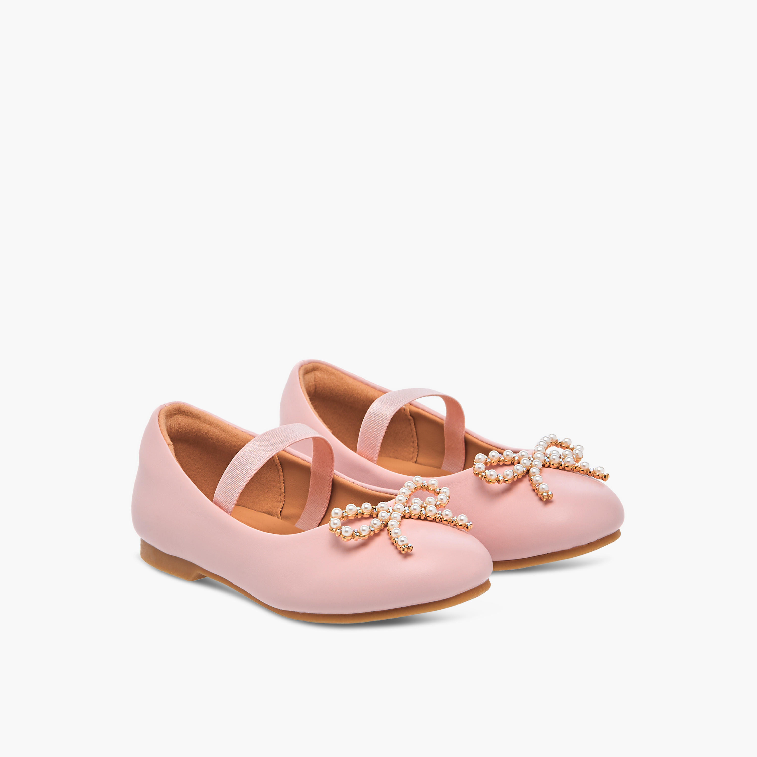 Juniors Bow Accent Slip-On Ballerina Shoes with Elastic Strap-girls-shoes-ballerinas-image-1