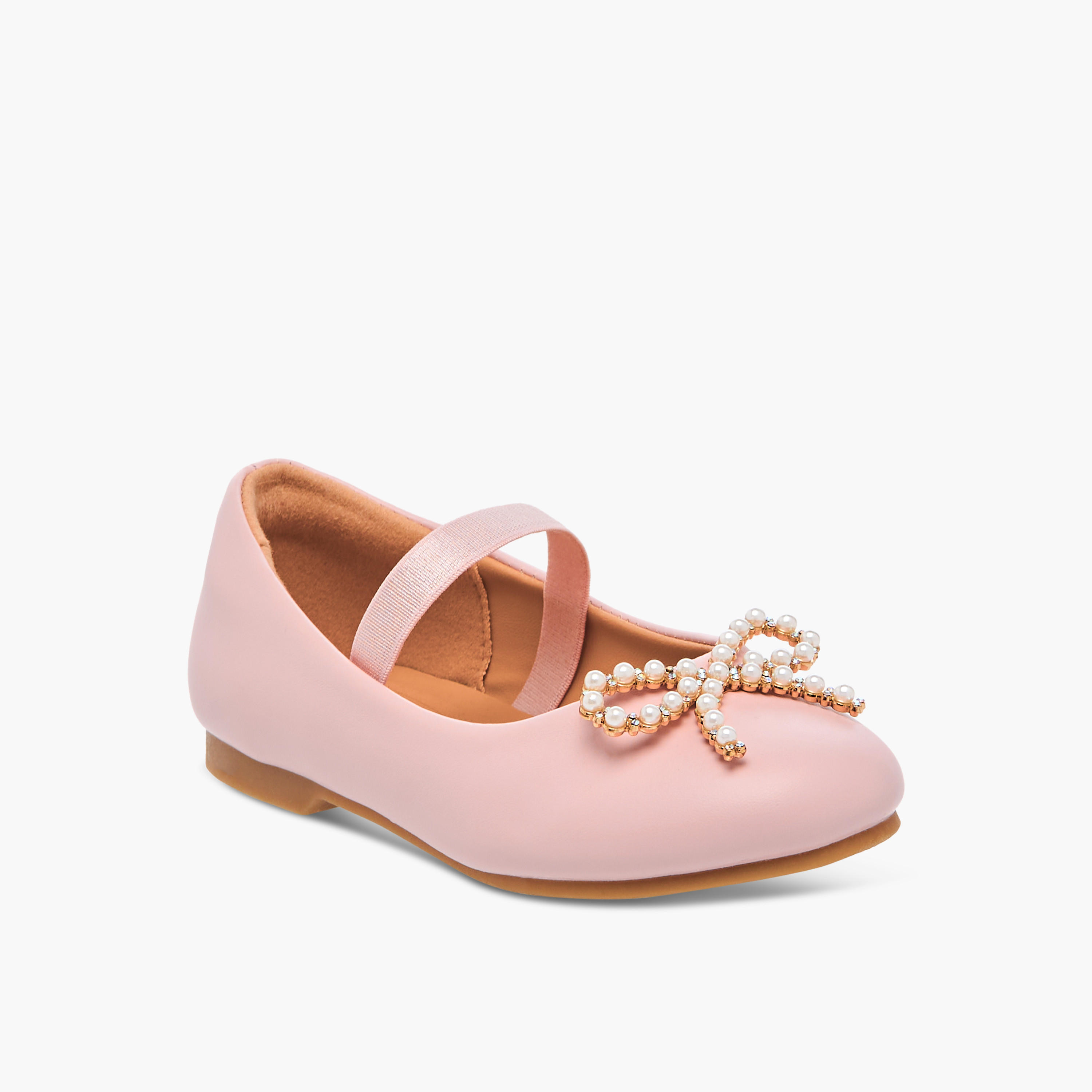 Juniors Bow Accent Slip-On Ballerina Shoes with Elastic Strap-girls-shoes-ballerinas-image-2
