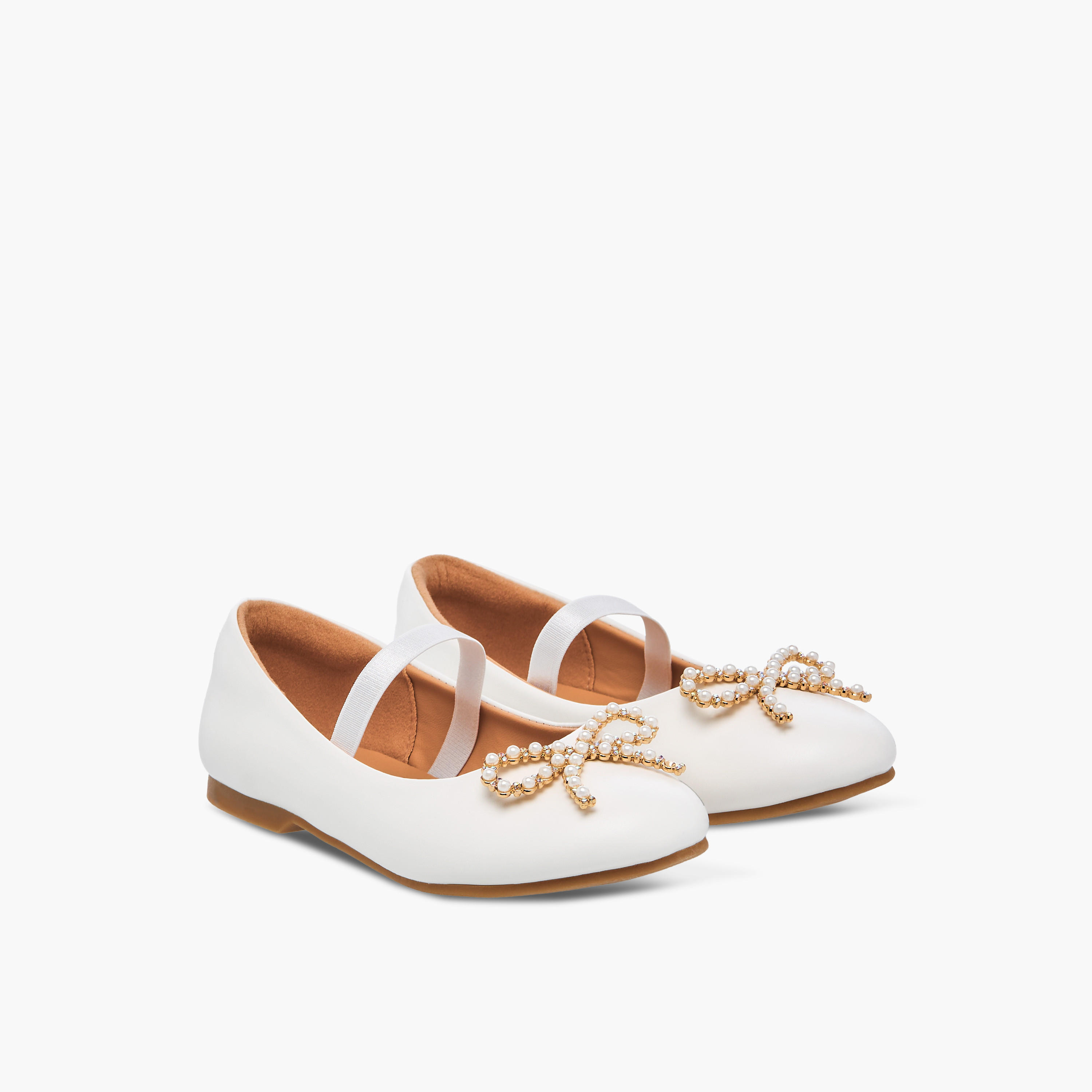 Juniors Bow Accent Slip-On Ballerina Shoes with Elastic Strap-girls-shoes-ballerinas-image-1