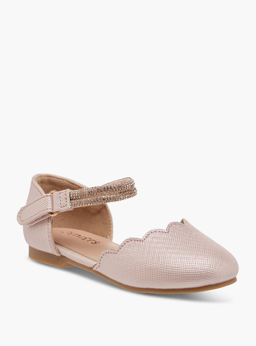 Juniors Scallop Detail Ballerina Shoes with Hook and Loop Closure-girls-shoes-ballerinas-image-2