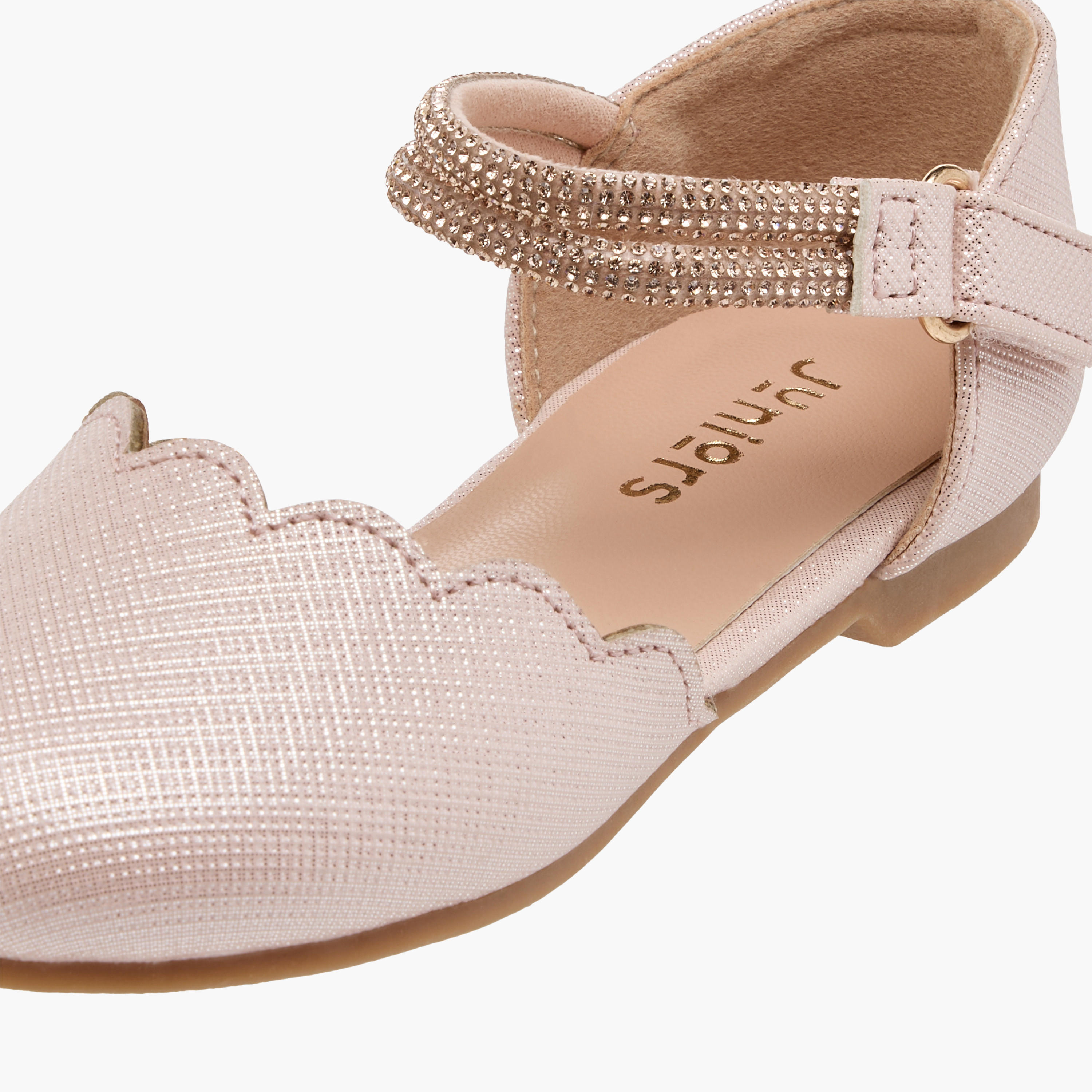 Juniors Scallop Detail Ballerina Shoes with Hook and Loop Closure-girls-shoes-ballerinas-image-6