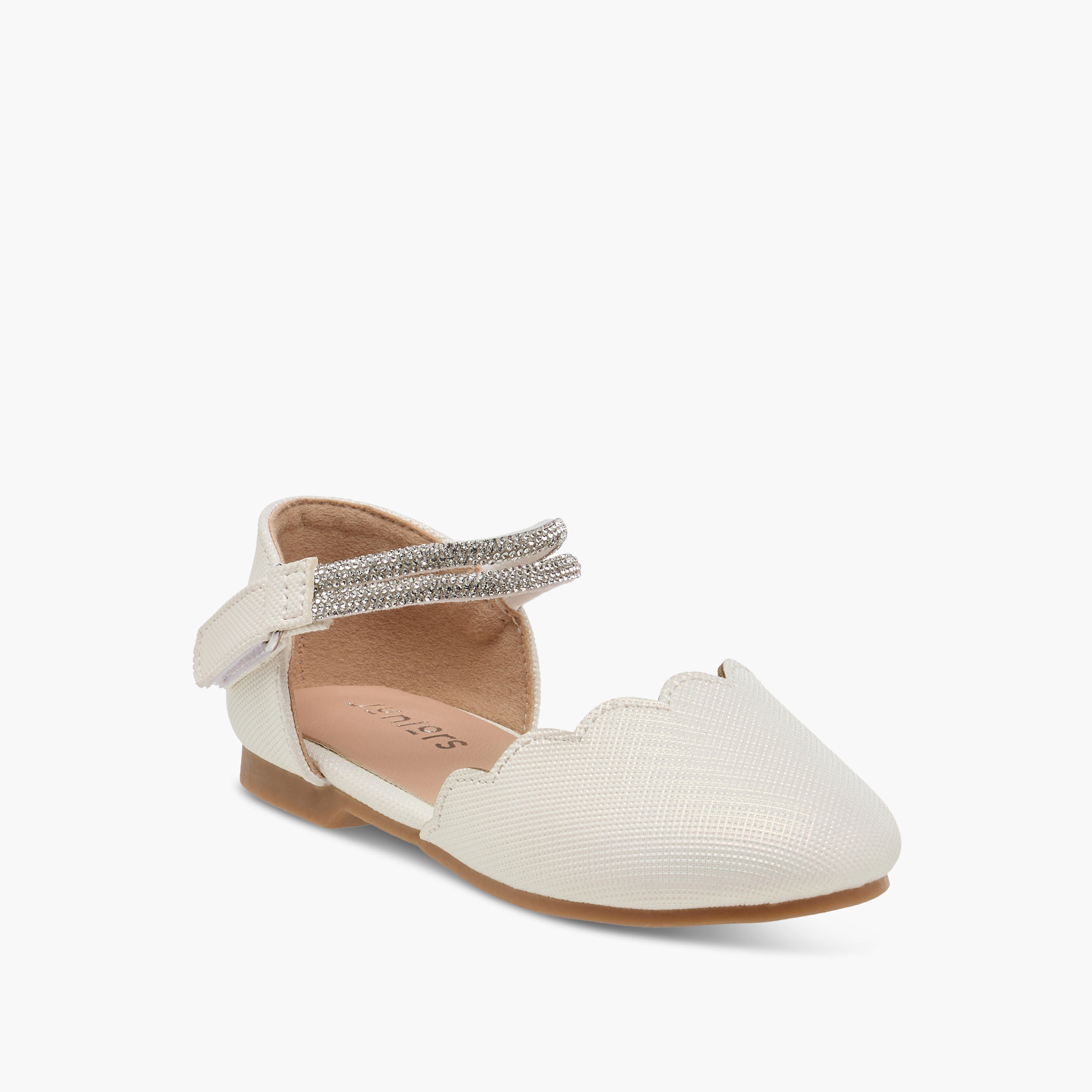 Juniors Scallop Detail Ballerina Shoes with Hook and Loop Closure-girls-shoes-ballerinas-image-2