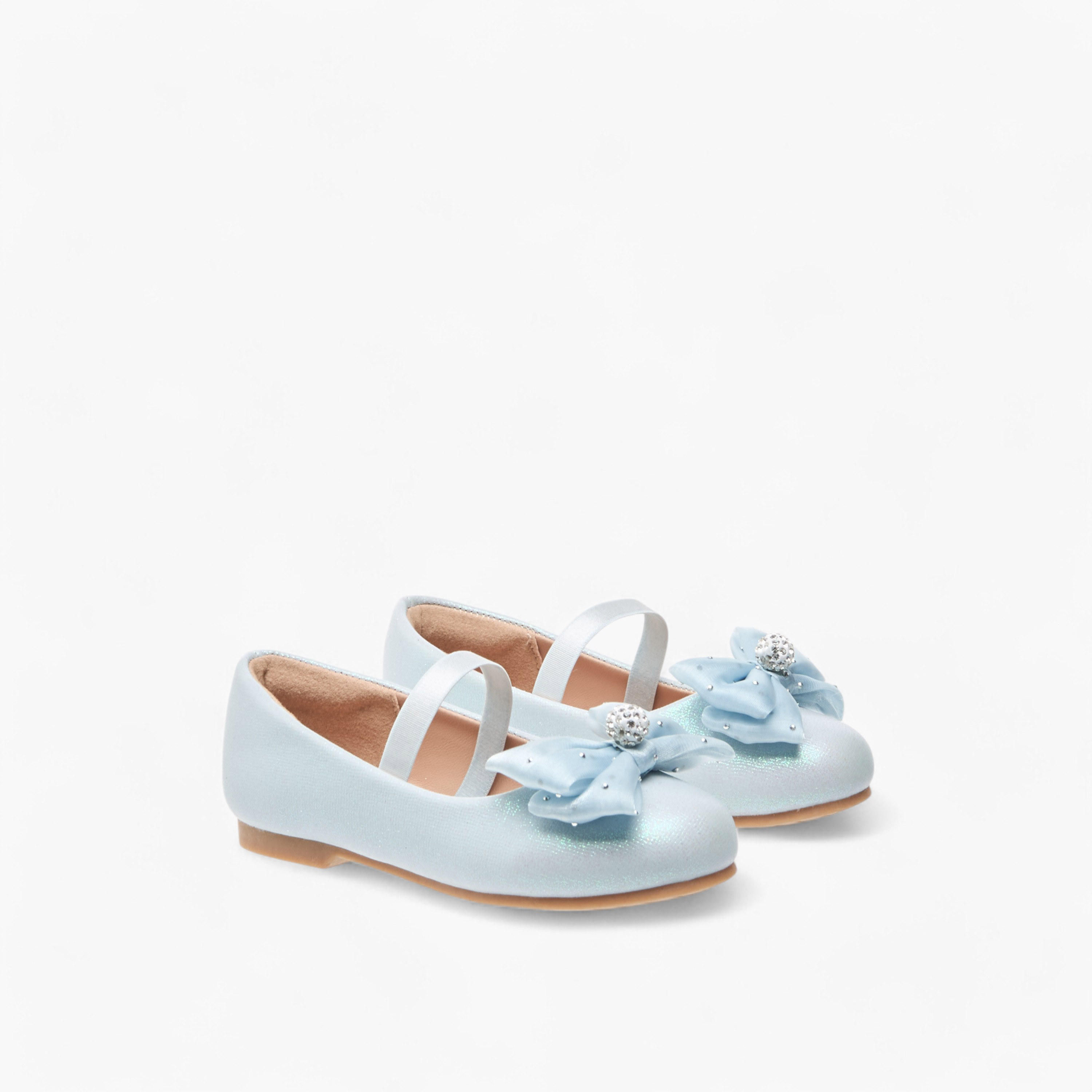 Juniors Embellished Bow Accent Ballerina Shoes with Elasticated Strap-girls-shoes-ballerinas-image-1
