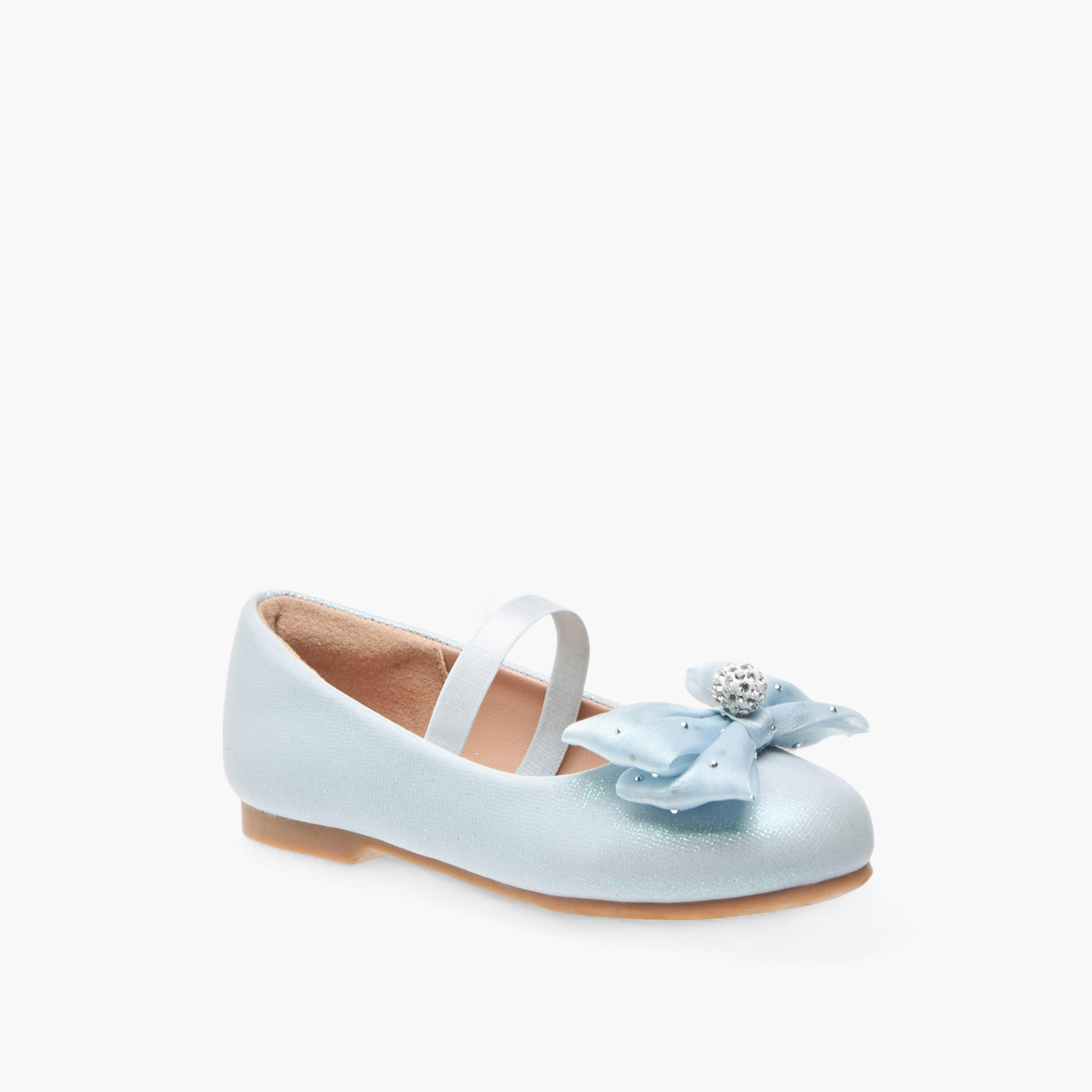 Juniors Embellished Bow Accent Ballerina Shoes with Elasticated Strap-girls-shoes-ballerinas-image-2