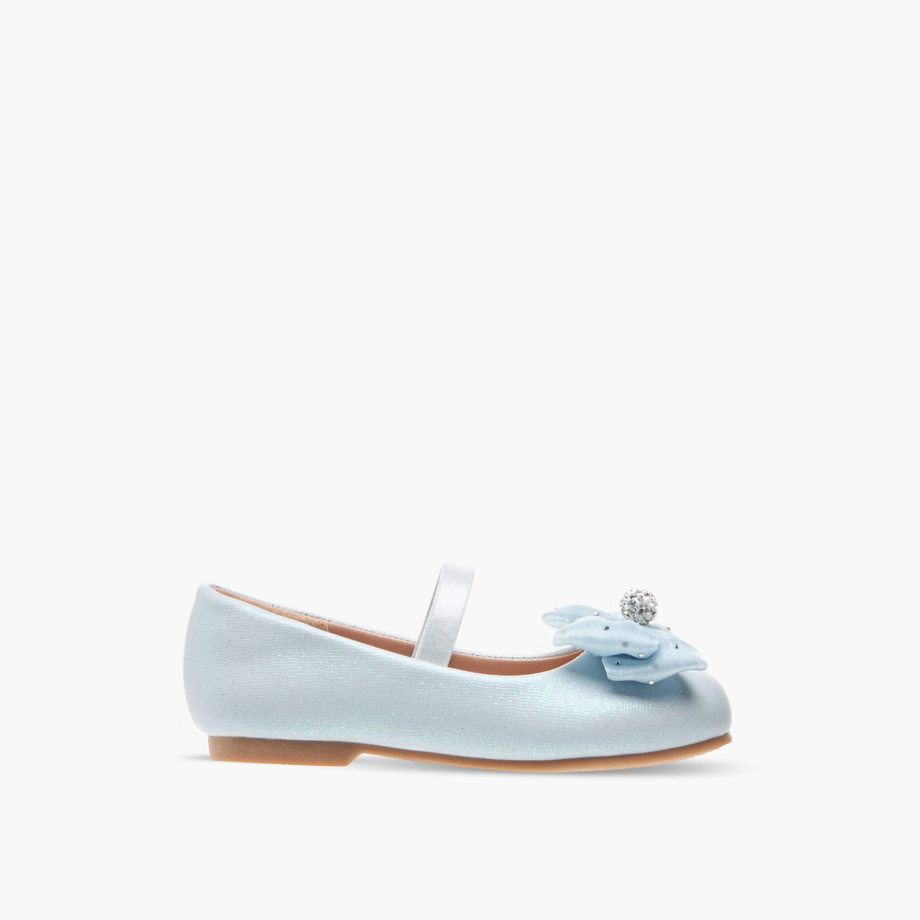 Juniors Embellished Bow Accent Ballerina Shoes with Elasticated Strap-girls-shoes-ballerinas-image-3