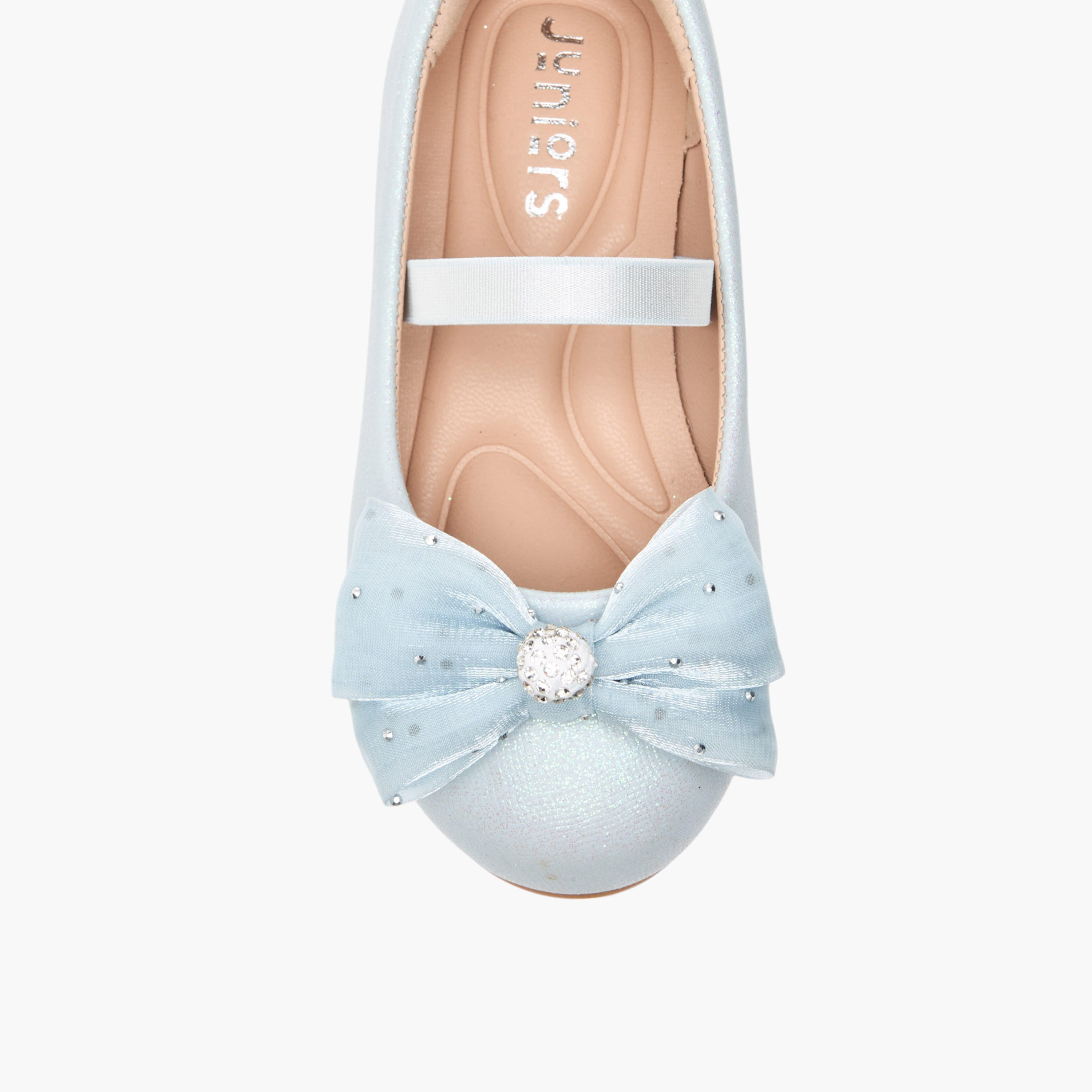 Juniors Embellished Bow Accent Ballerina Shoes with Elasticated Strap-girls-shoes-ballerinas-image-4