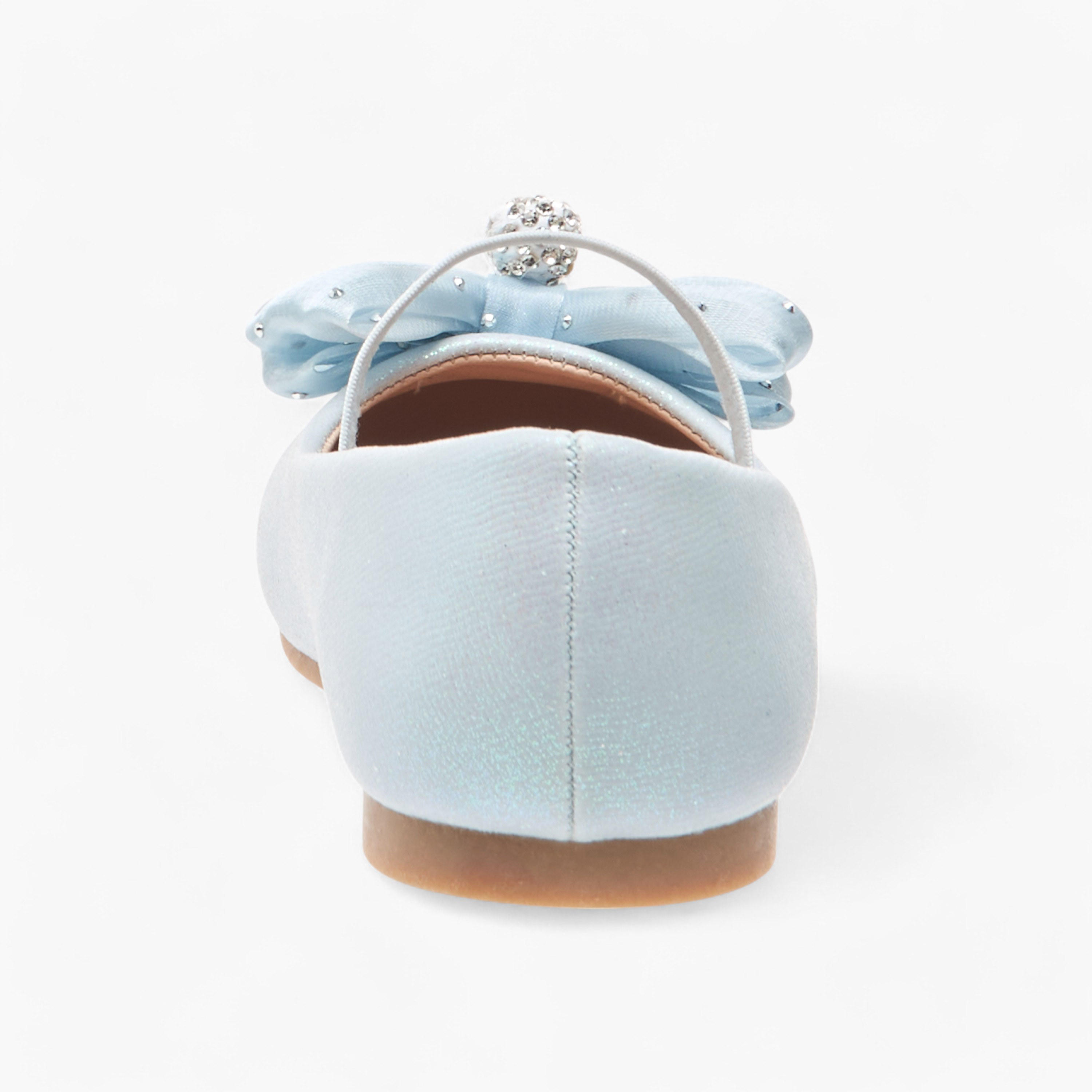 Juniors Embellished Bow Accent Ballerina Shoes with Elasticated Strap-girls-shoes-ballerinas-image-5