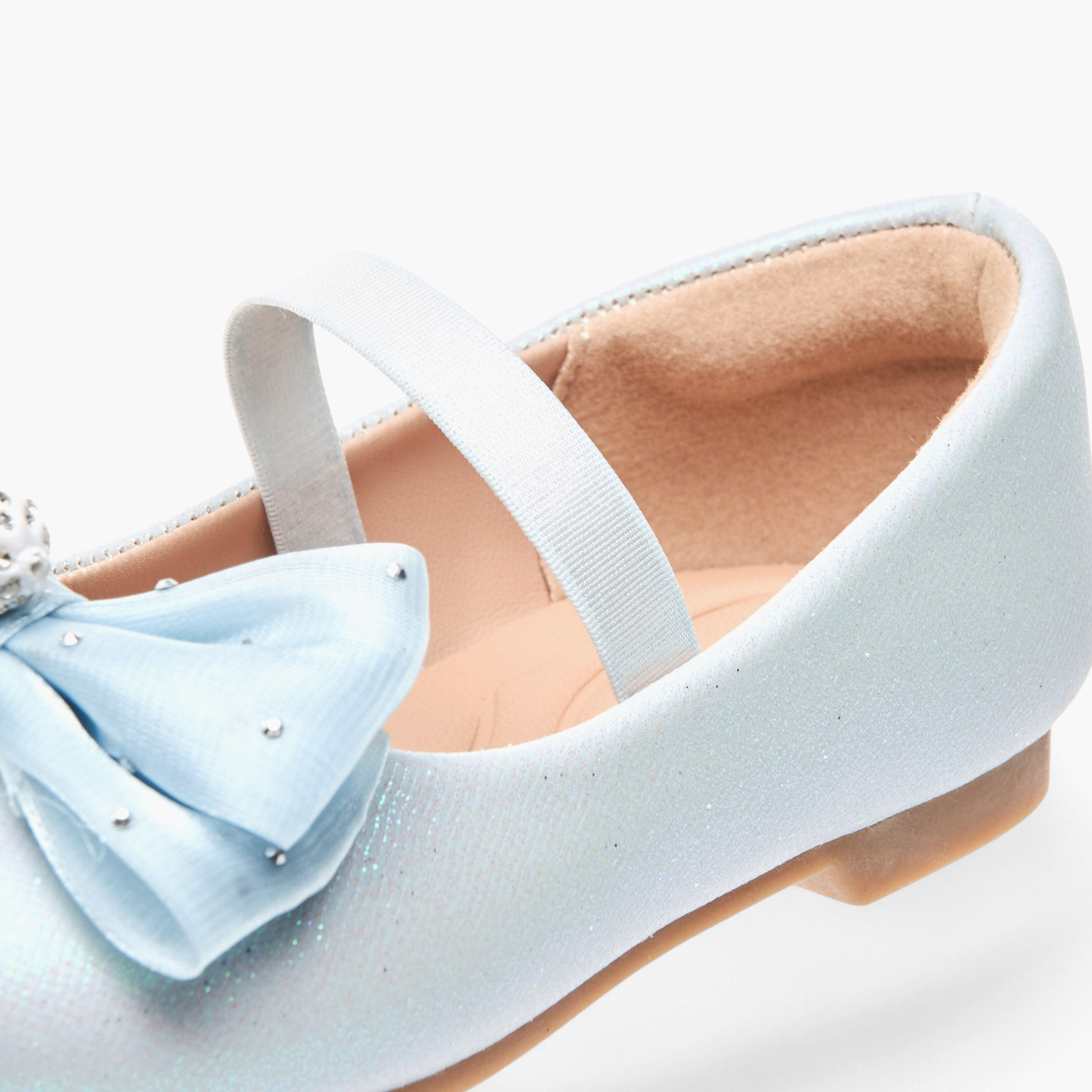 Juniors Embellished Bow Accent Ballerina Shoes with Elasticated Strap-girls-shoes-ballerinas-image-6