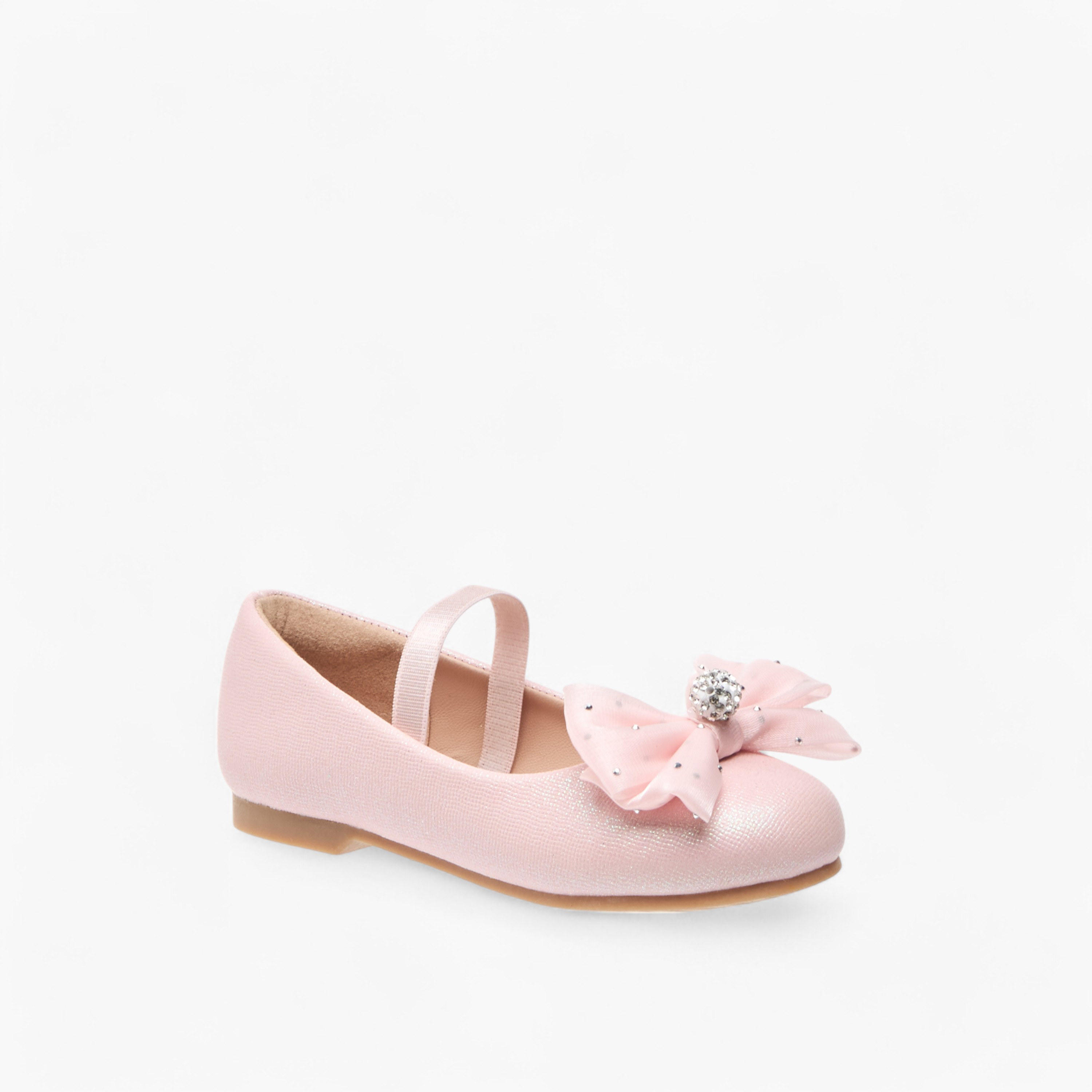 Juniors Embellished Bow Accent Ballerina Shoes with Elasticated Strap-girls-shoes-ballerinas-image-2