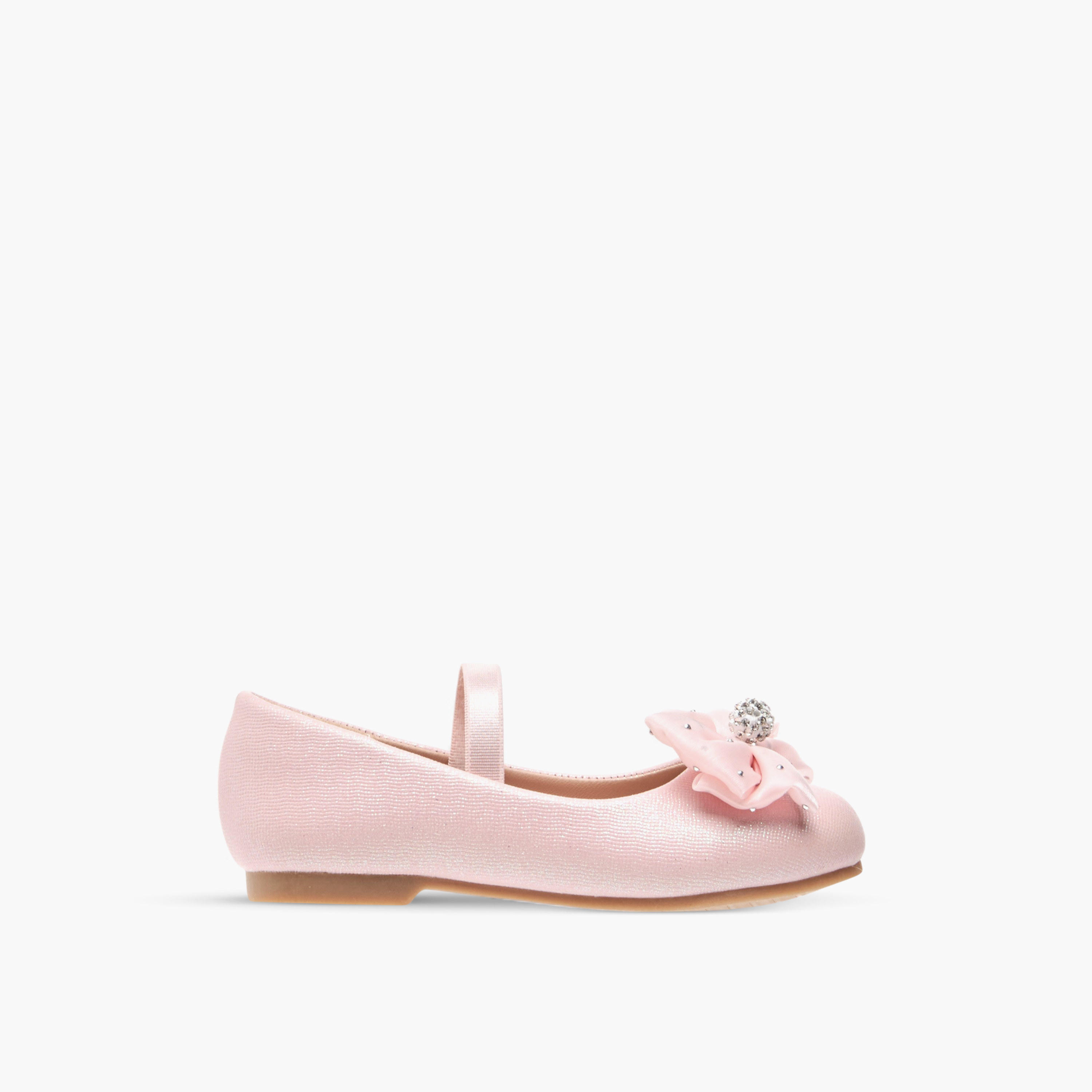 Juniors Embellished Bow Accent Ballerina Shoes with Elasticated Strap-girls-shoes-ballerinas-image-3