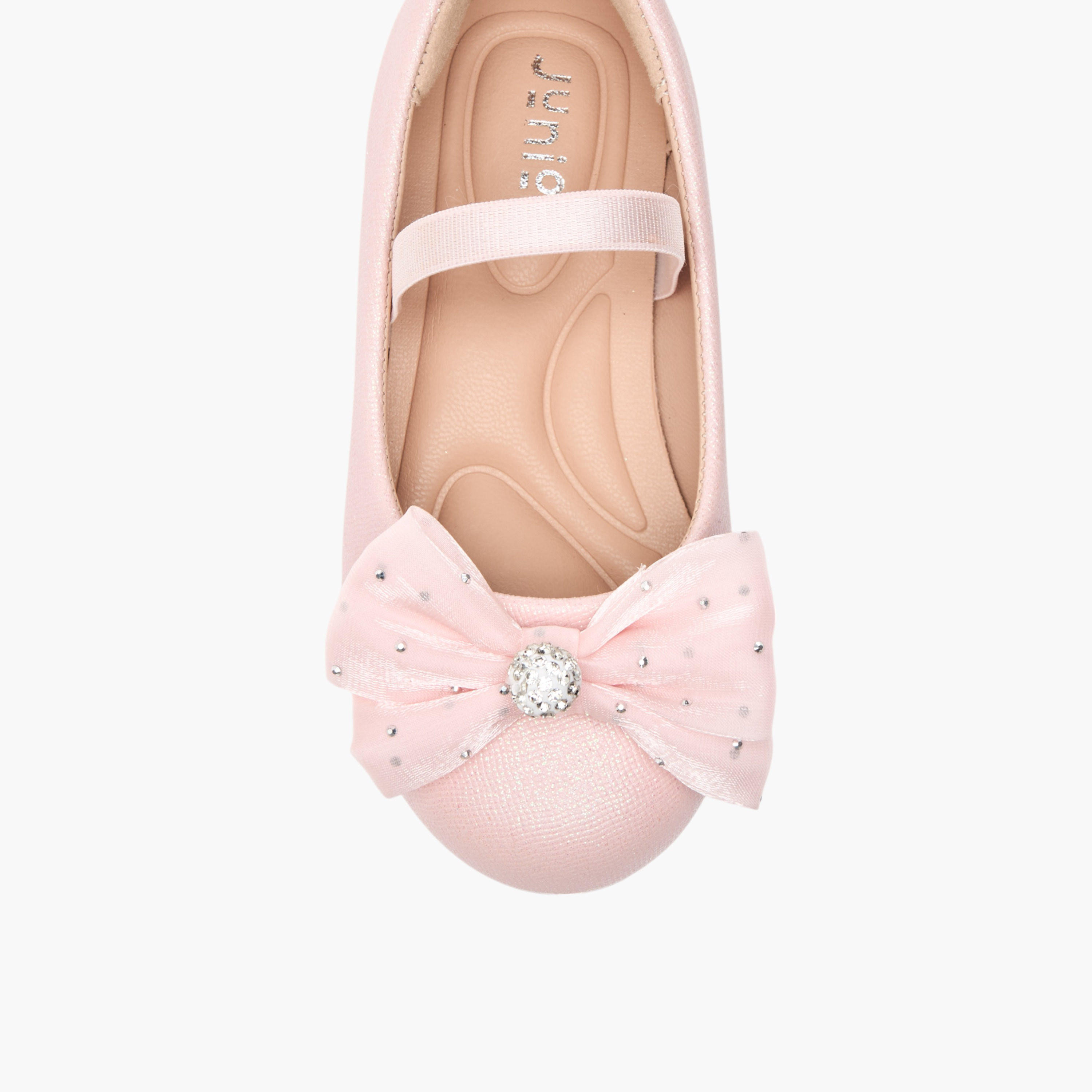 Juniors Embellished Bow Accent Ballerina Shoes with Elasticated Strap-girls-shoes-ballerinas-image-4