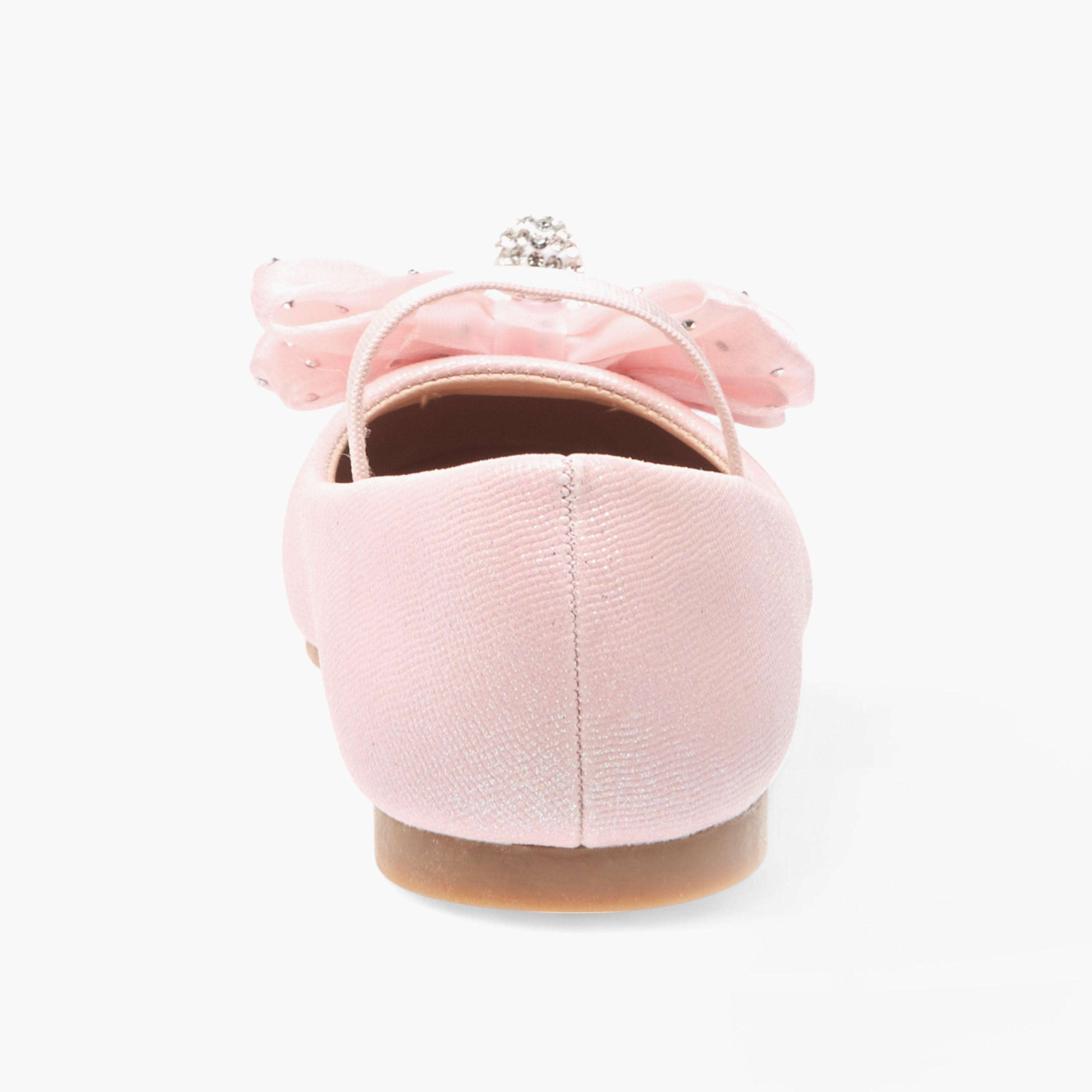Juniors Embellished Bow Accent Ballerina Shoes with Elasticated Strap-girls-shoes-ballerinas-image-5