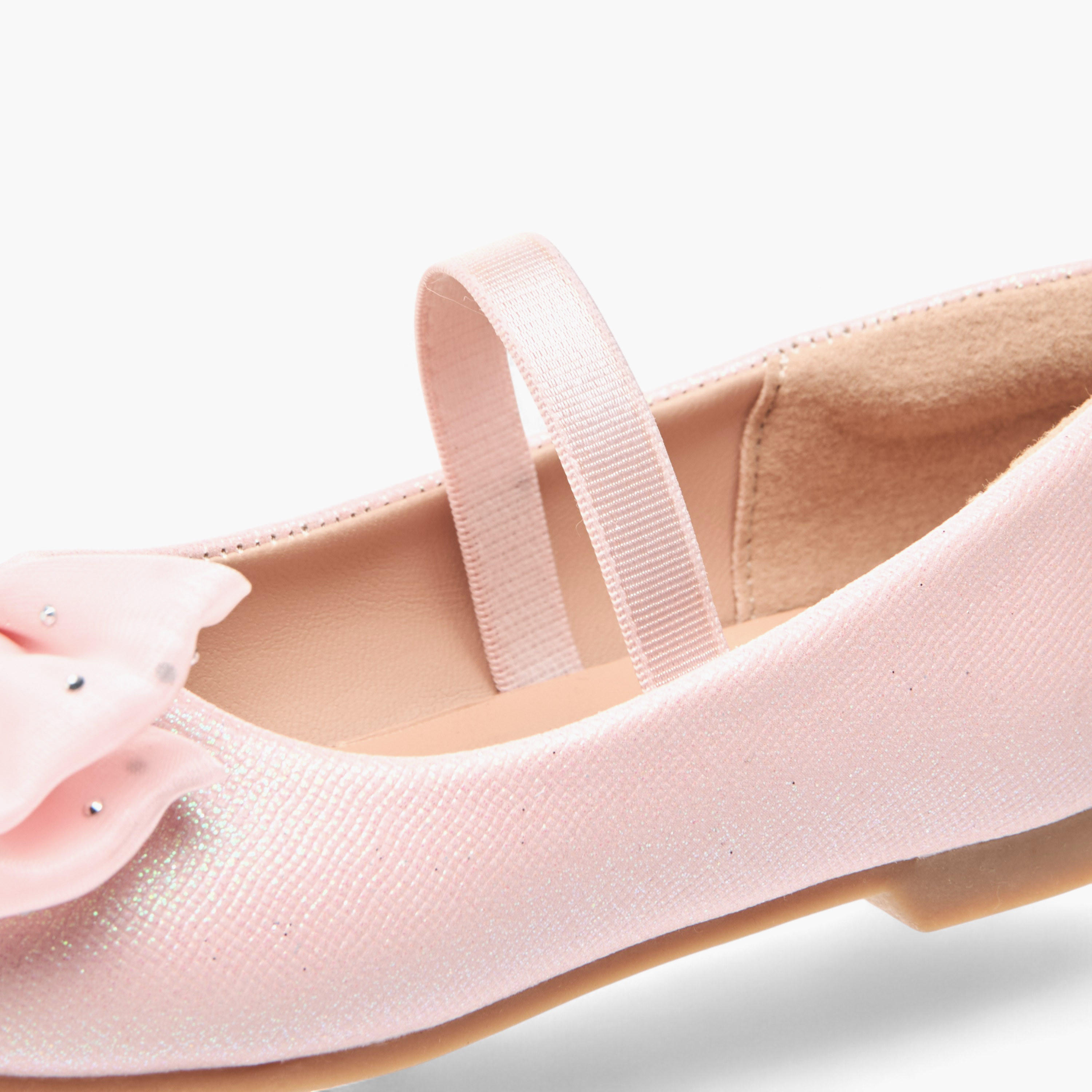Juniors Embellished Bow Accent Ballerina Shoes with Elasticated Strap-girls-shoes-ballerinas-image-6