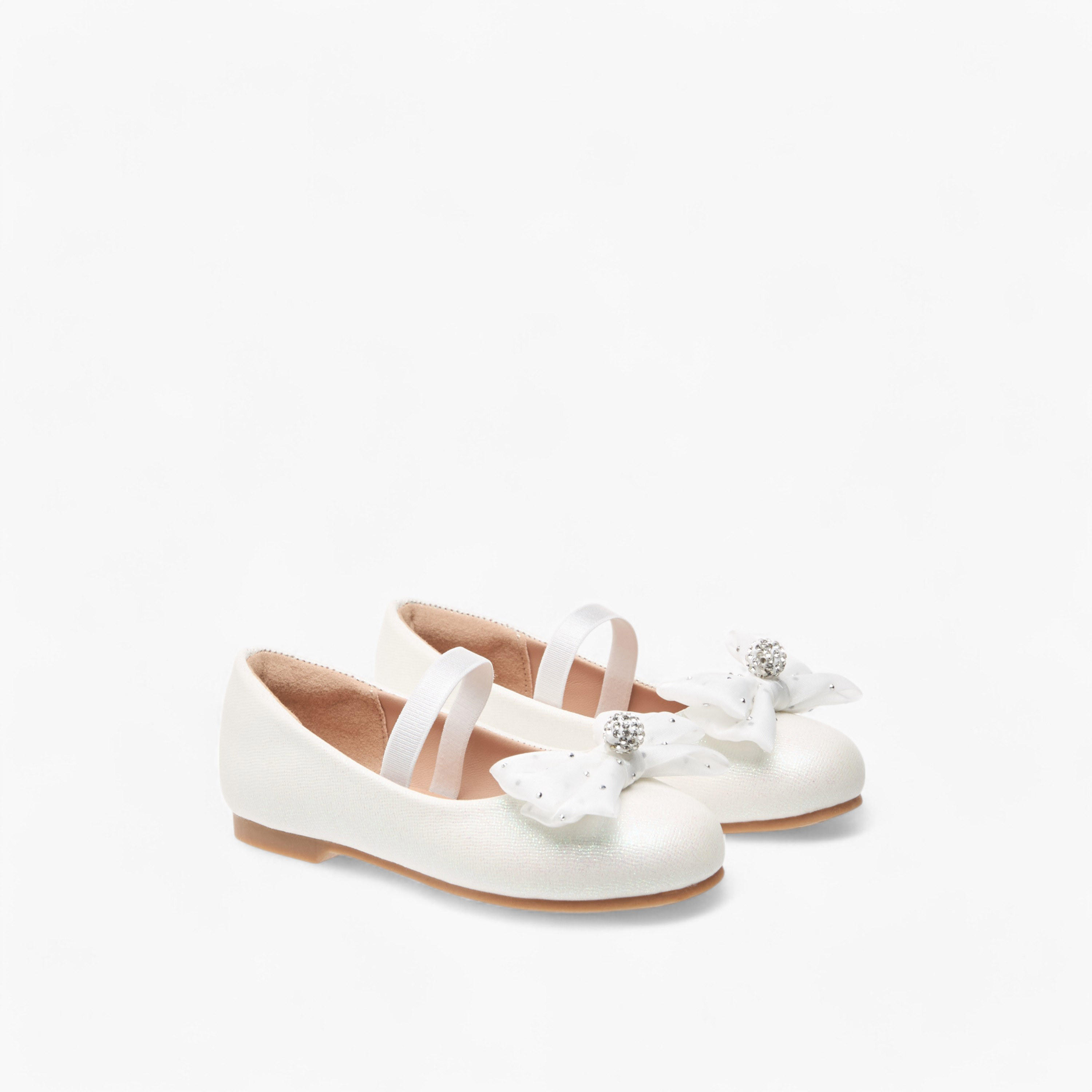 Juniors Embellished Bow Accent Ballerina Shoes with Elasticated Strap-girls-shoes-ballerinas-image-1
