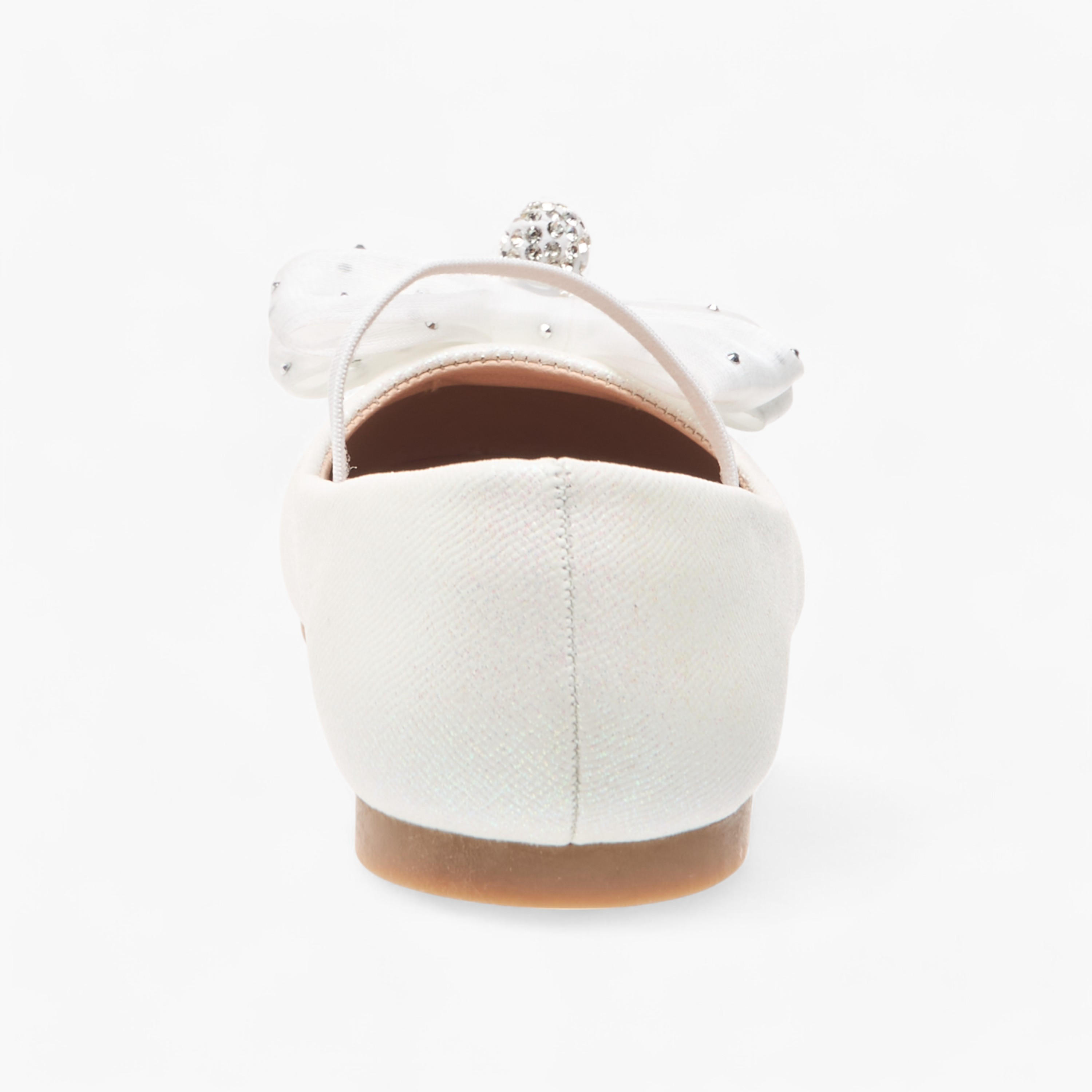 Juniors Embellished Bow Accent Ballerina Shoes with Elasticated Strap-girls-shoes-ballerinas-image-5