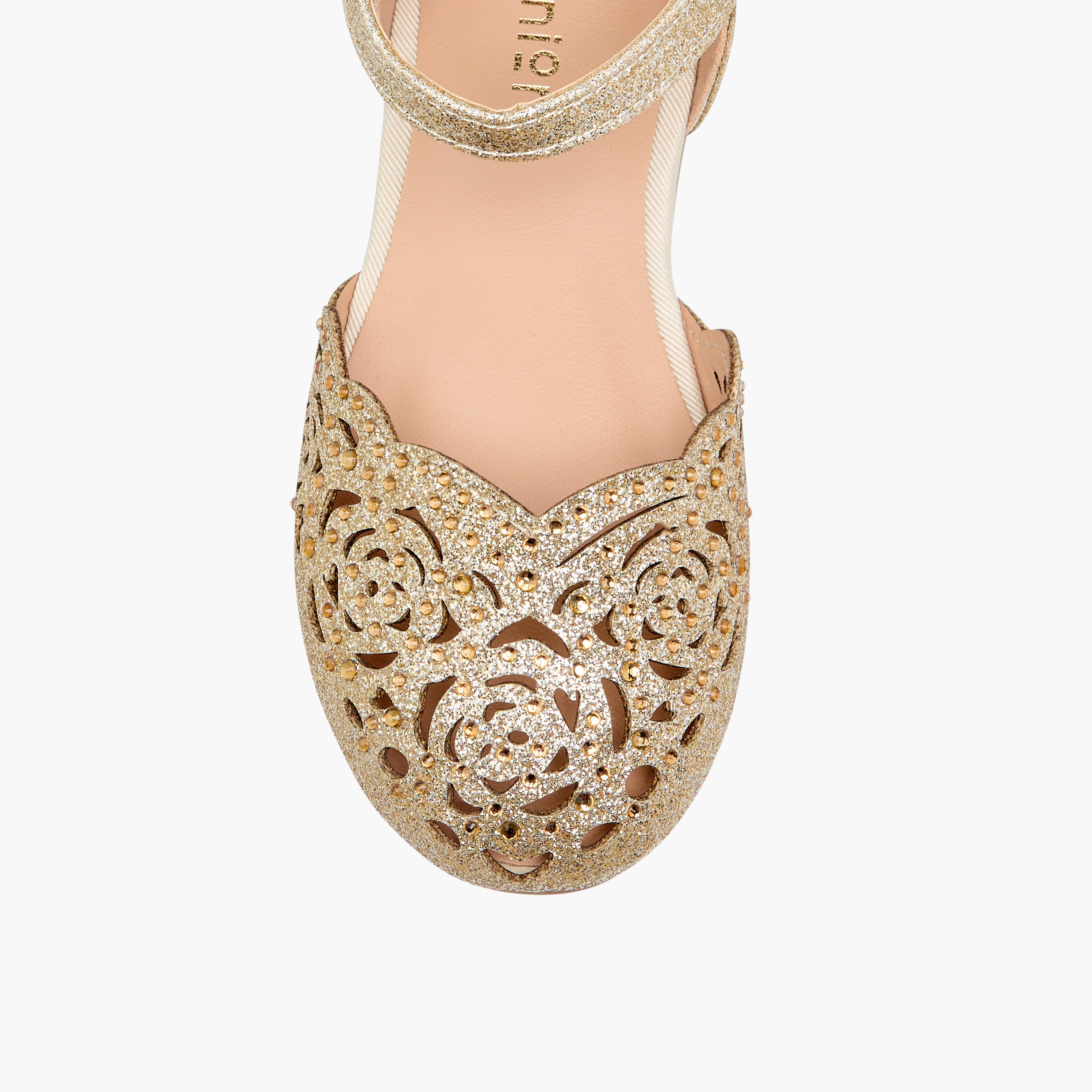 Juniors Laser Cut Embellished Shoes with Hook and Loop Closure-girls-shoes-sandals-image-4