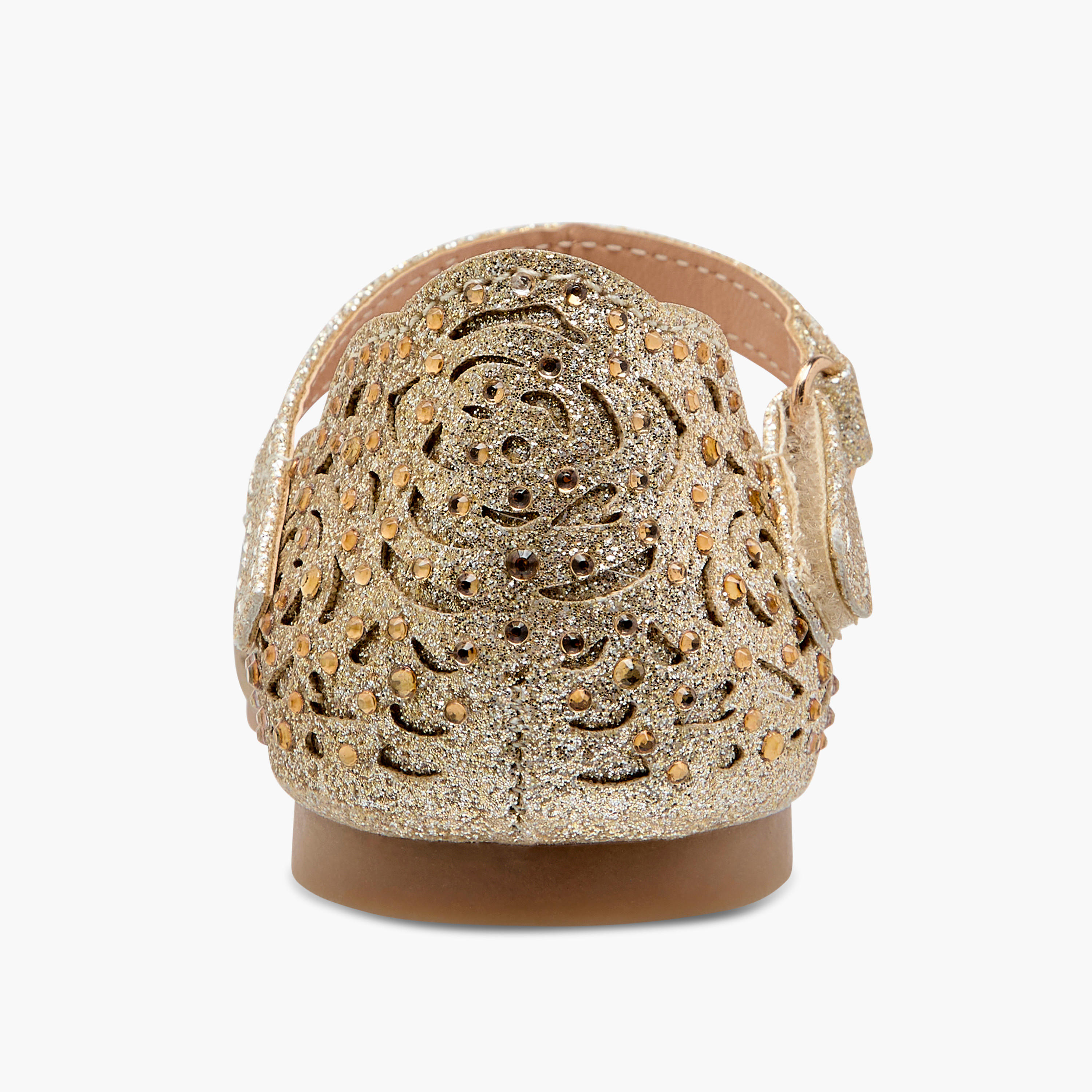 Juniors Laser Cut Embellished Shoes with Hook and Loop Closure-girls-shoes-sandals-image-5